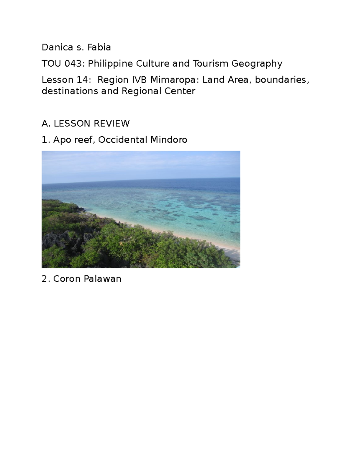 Danica TOU 043 Lesson 14 Region IVB Mimaropa Land Area, boundaries ...