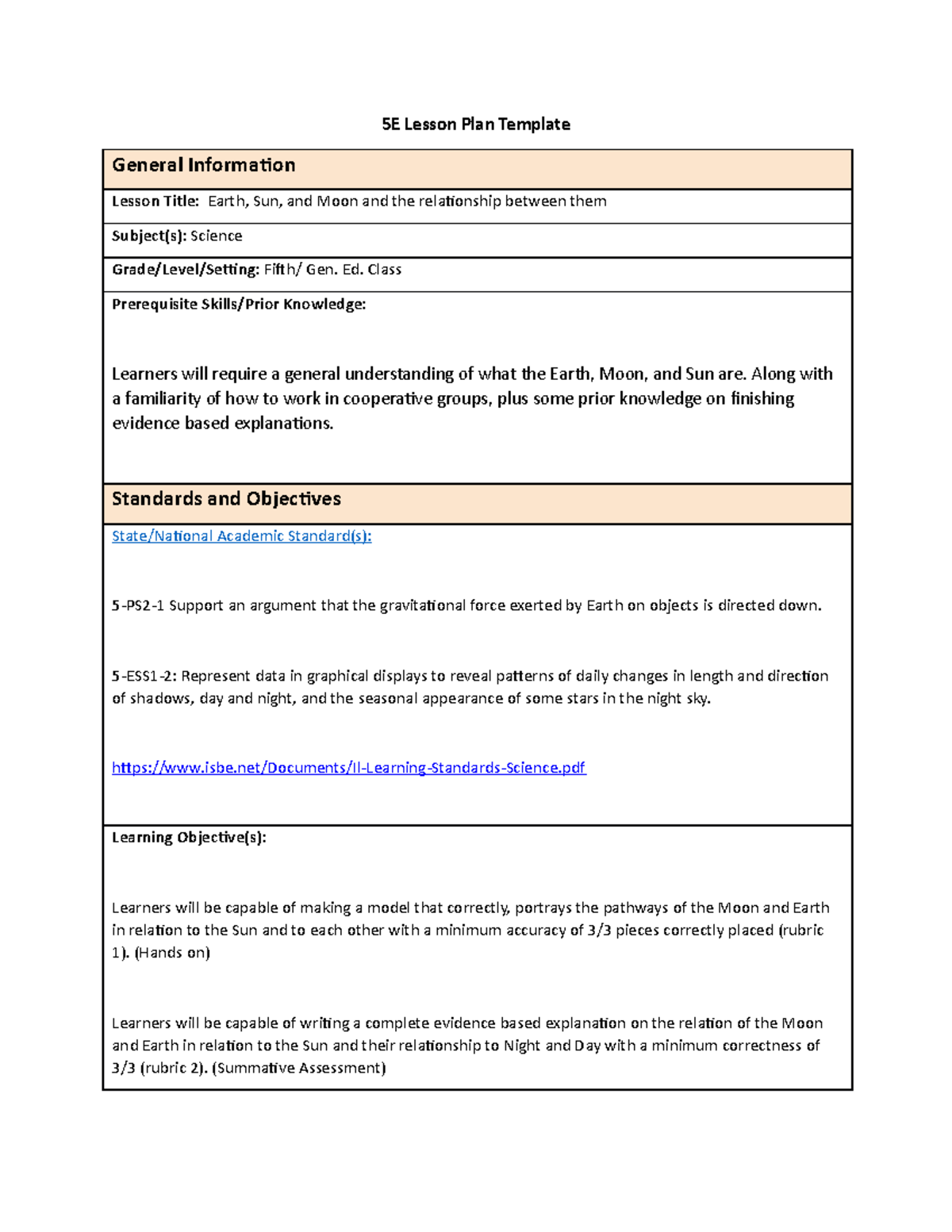 WGU 5E Lesson Plan Template 5E Lesson Plan Template General 