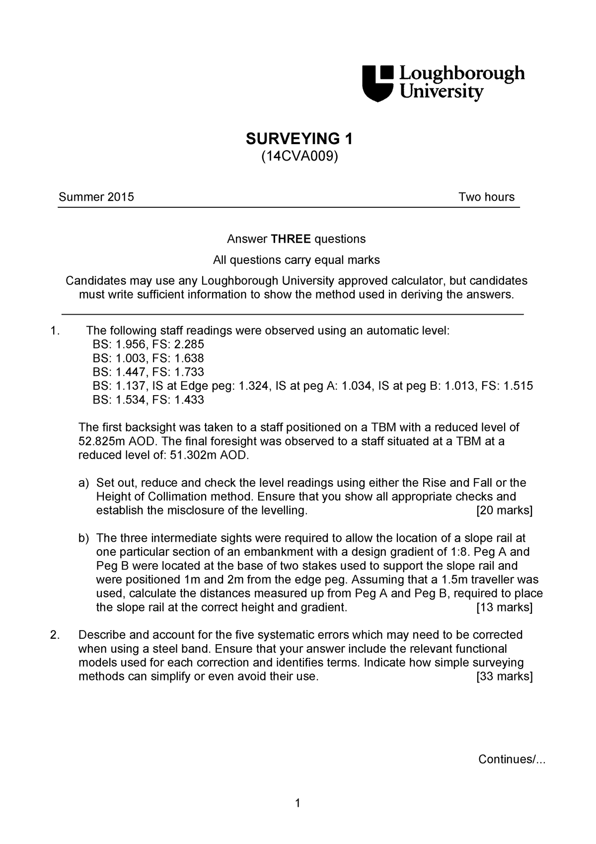 Exam 15 Questions Surveying 1 Studocu