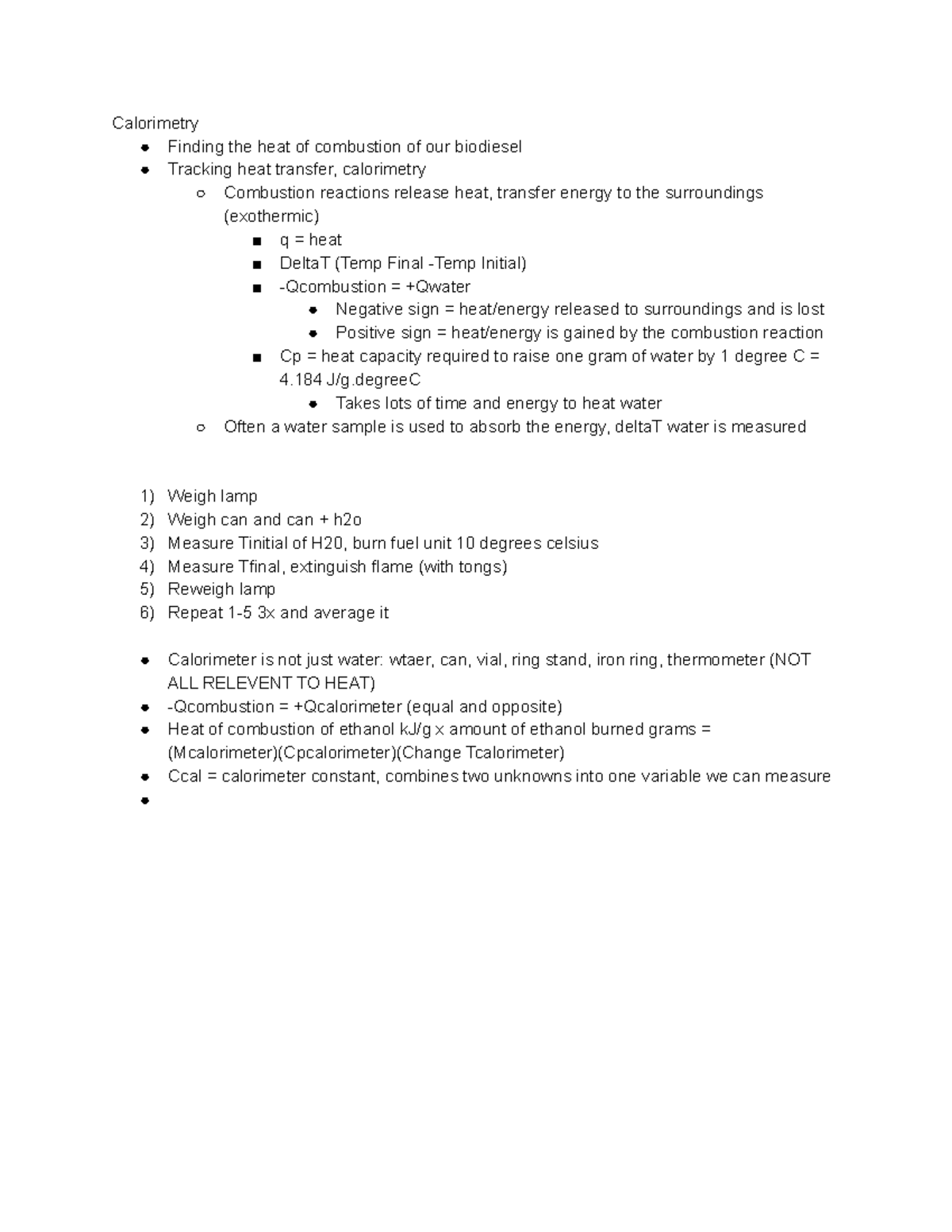 Biofuels C Lab Chem 1A Calorimetry Finding the heat of combustion of