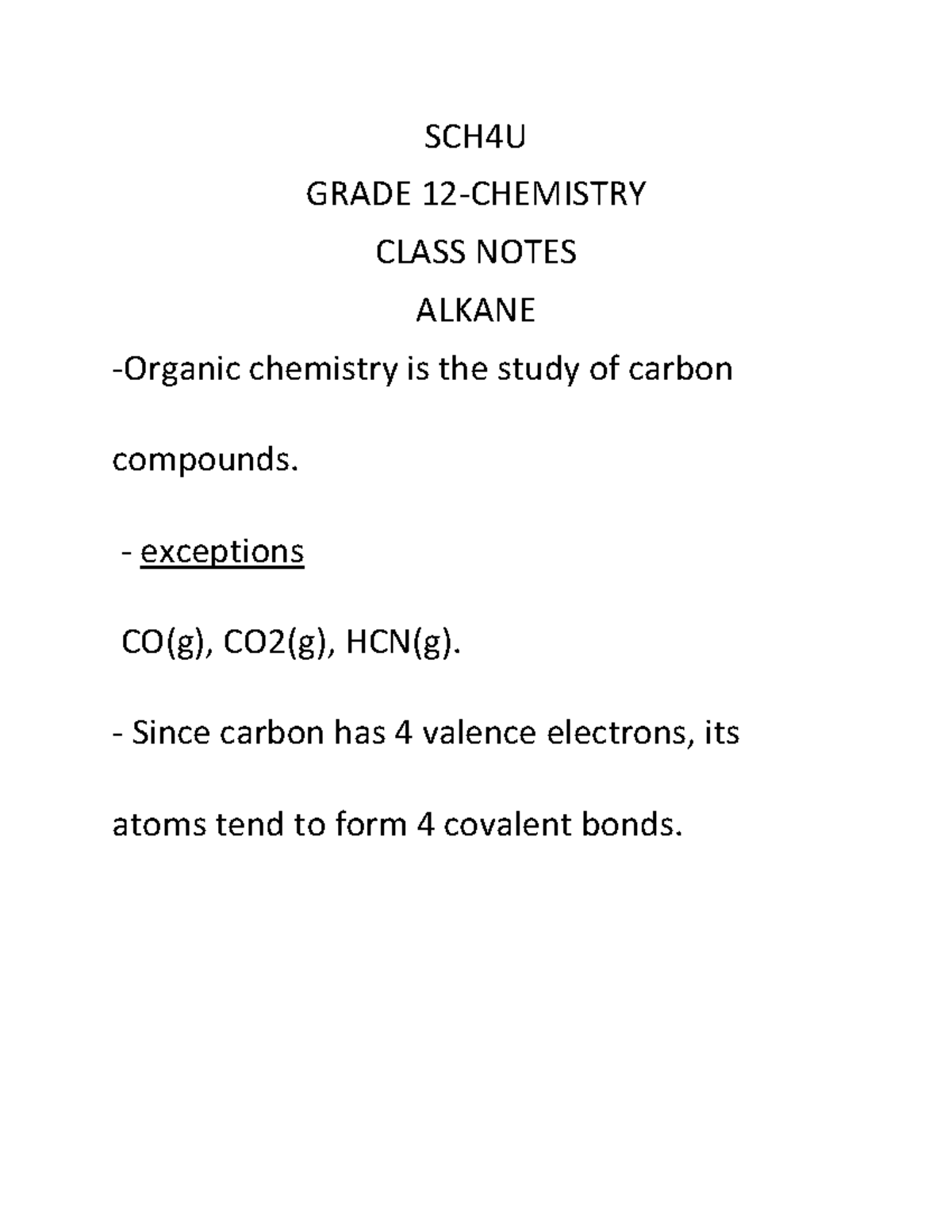 1-Notes- Alkane - Chemistry Notes for Unit 1 - SCH4U GRADE 12-CHEMISTRY ...