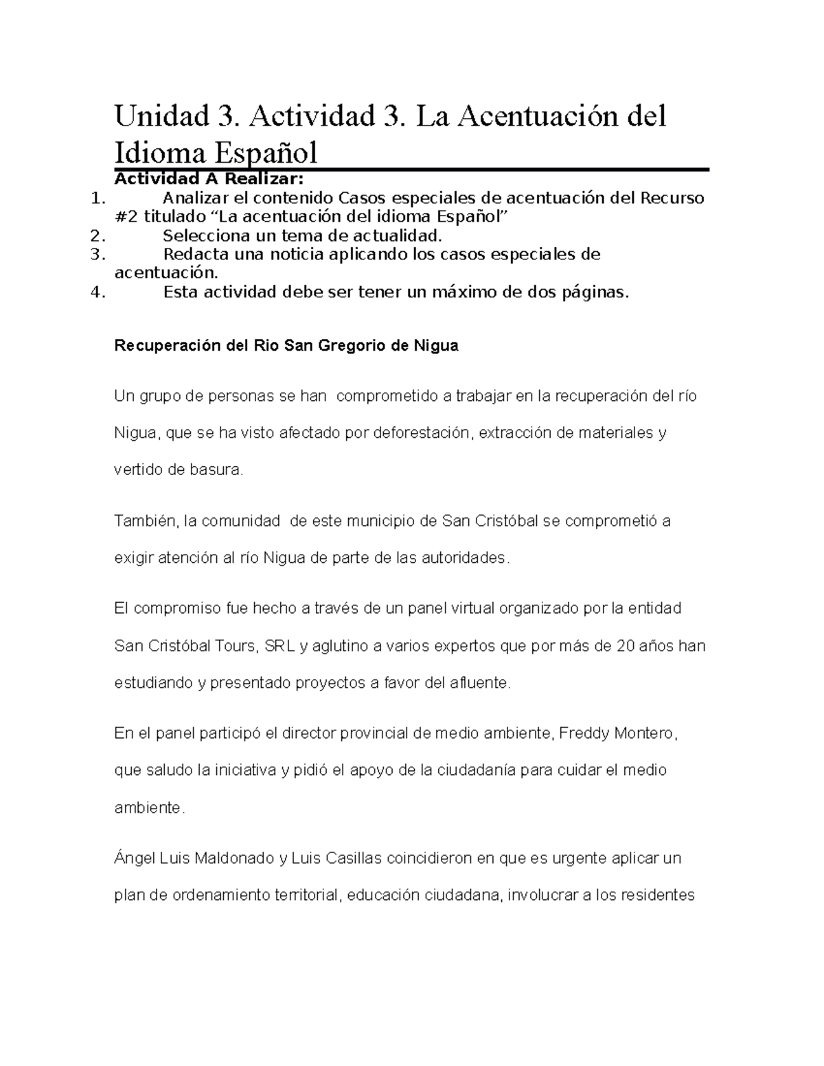 Unidad 3. Actividad 3. La Acentuación Del Idioma Español Tavarez ...