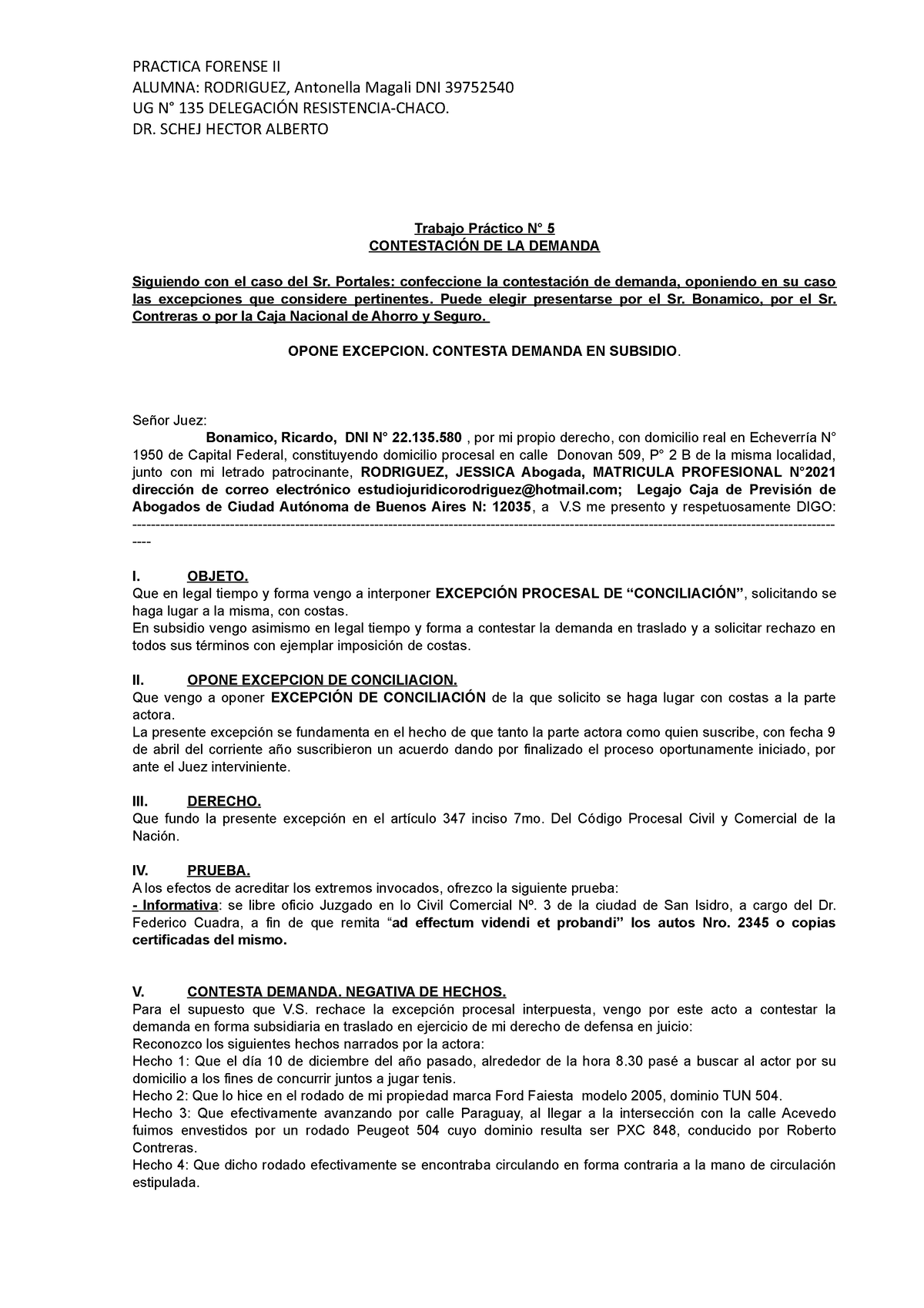 2- Constetación de demanda, ejemplo - ALUMNA: RODRIGUEZ, Antonella Magali  DNI 39752540 UG N° 135 - Studocu