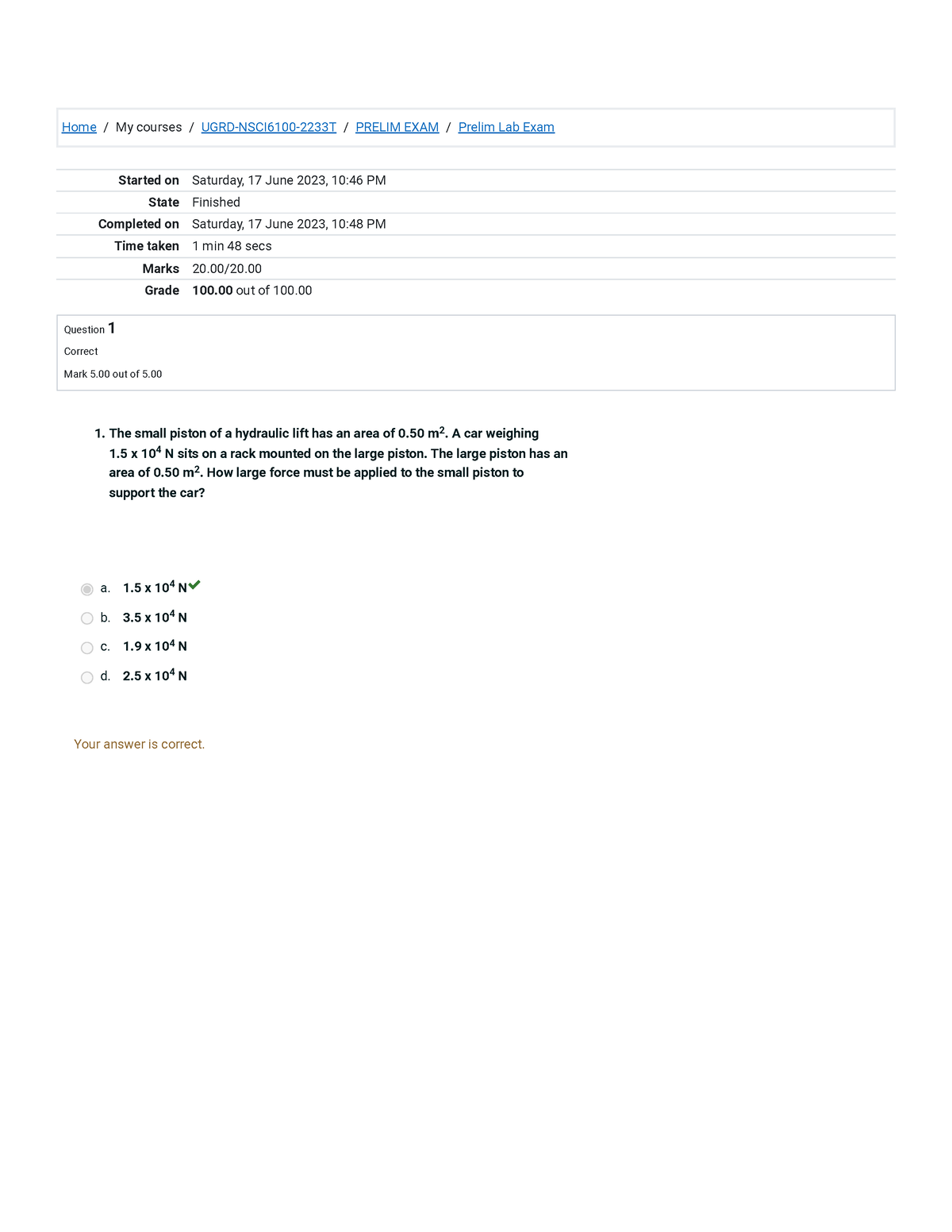 NSCI6100 Prelim Lab Exam Final Attempt Review - Home / My Courses ...