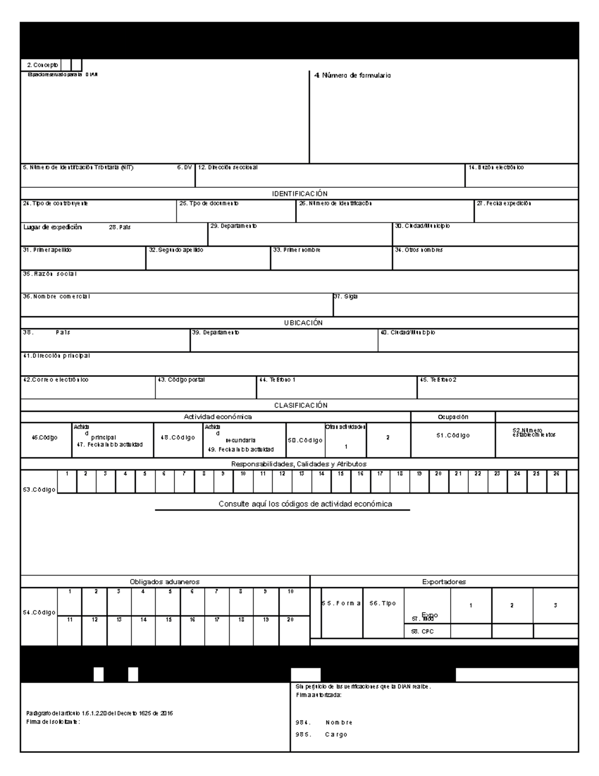 MODELO RUT DIAN - 2. Concepto Espacio reservado para la DIAN 4. Número ...
