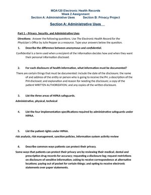 Wk4Assignment - Work - MOA120 Electronic Health Records Week 4 ...