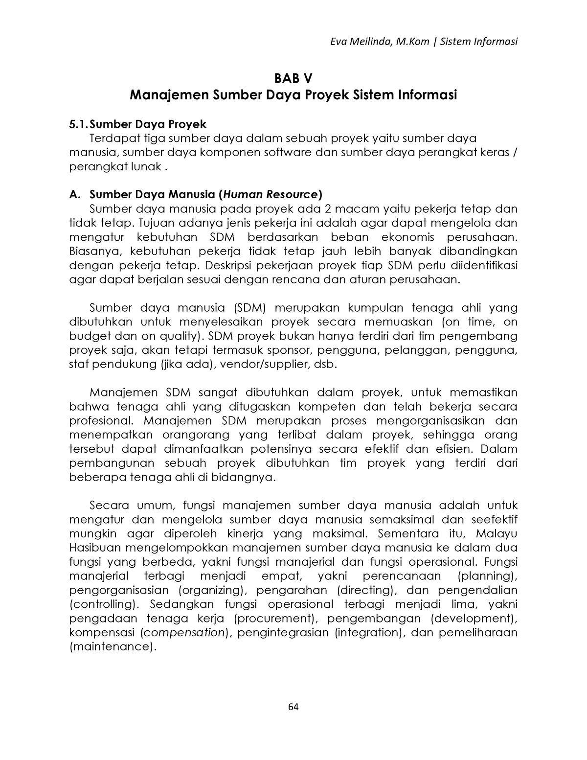 Modul Manajemen Proyek Sistem Informasi Bab 5 Manajemen Sumber Daya ...