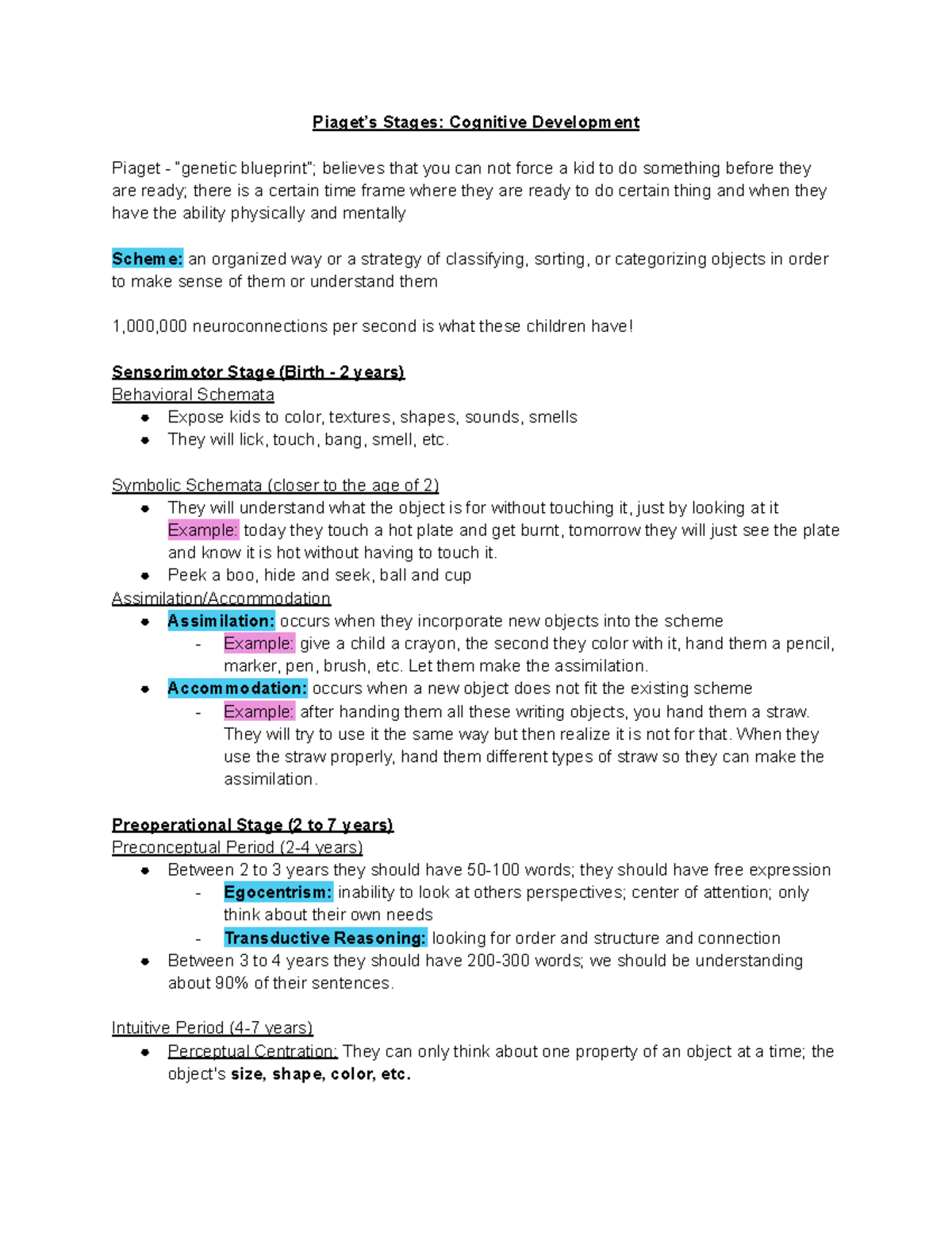 Piaget s Stages Cognitive Development Piaget s Stages Cognitive