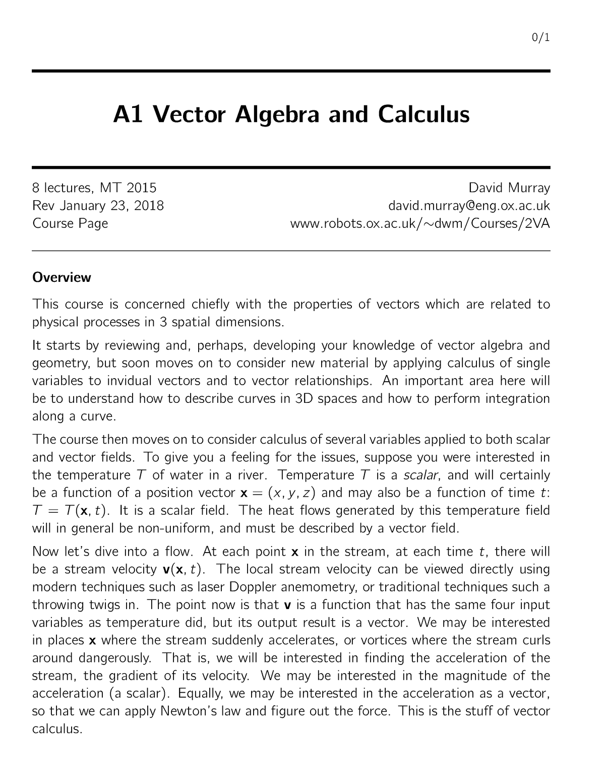 Vector Algebra And Calculus - 0/ A1 Vector Algebra And Calculus 8 ...