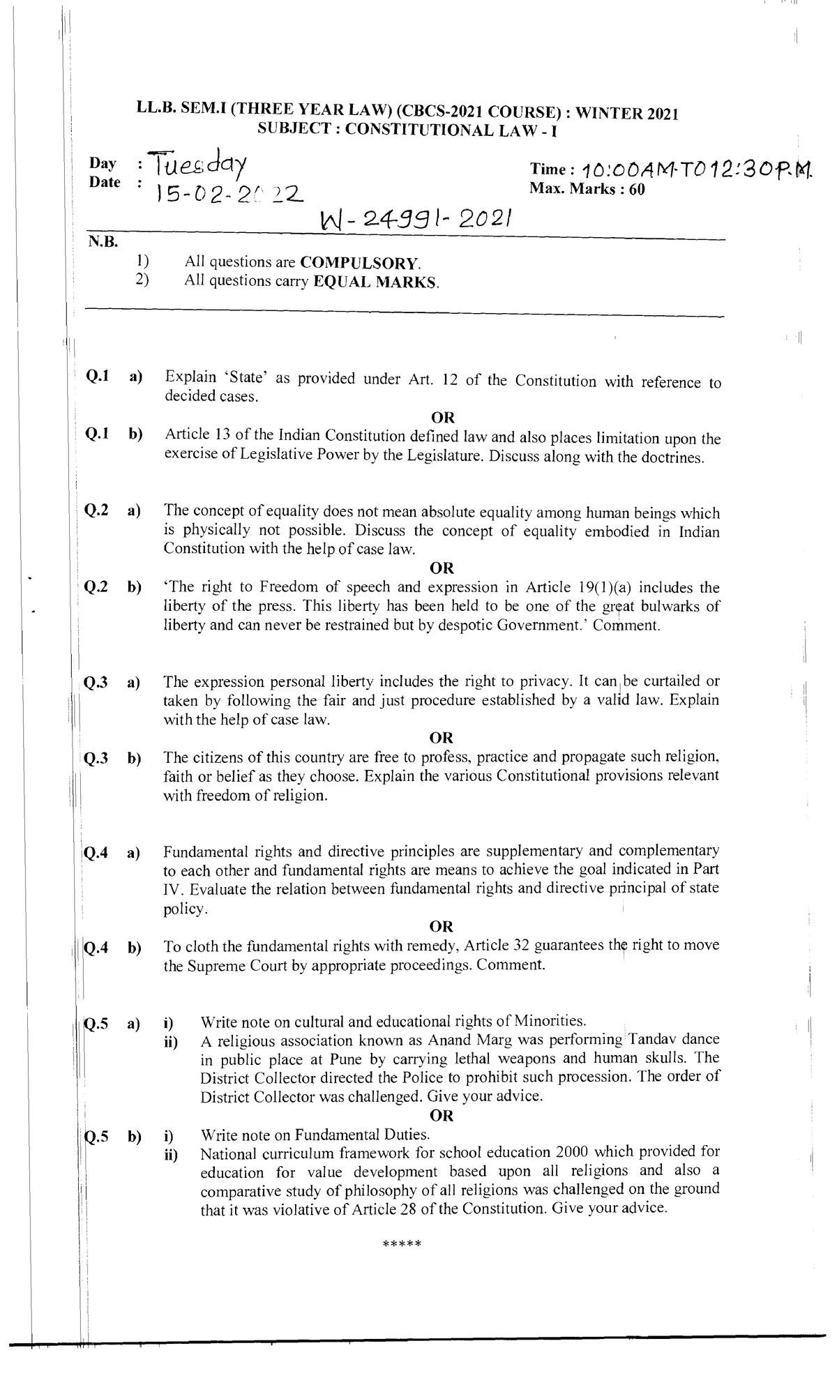 24991- Constitutional LAW-I - Integrated law - Studocu
