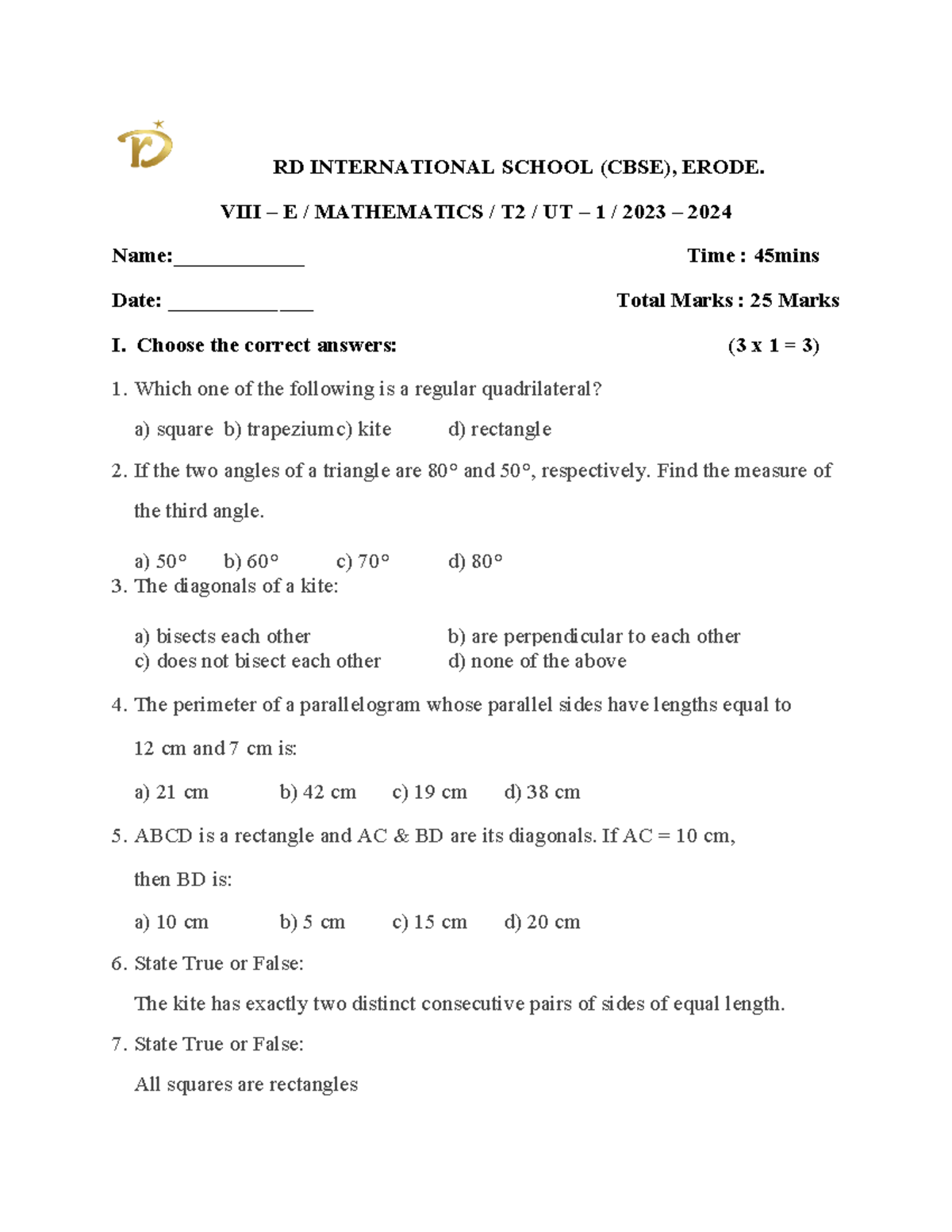 Term II Maths - QP - model qp - RD INTERNATIONAL SCHOOL (CBSE), ERODE ...