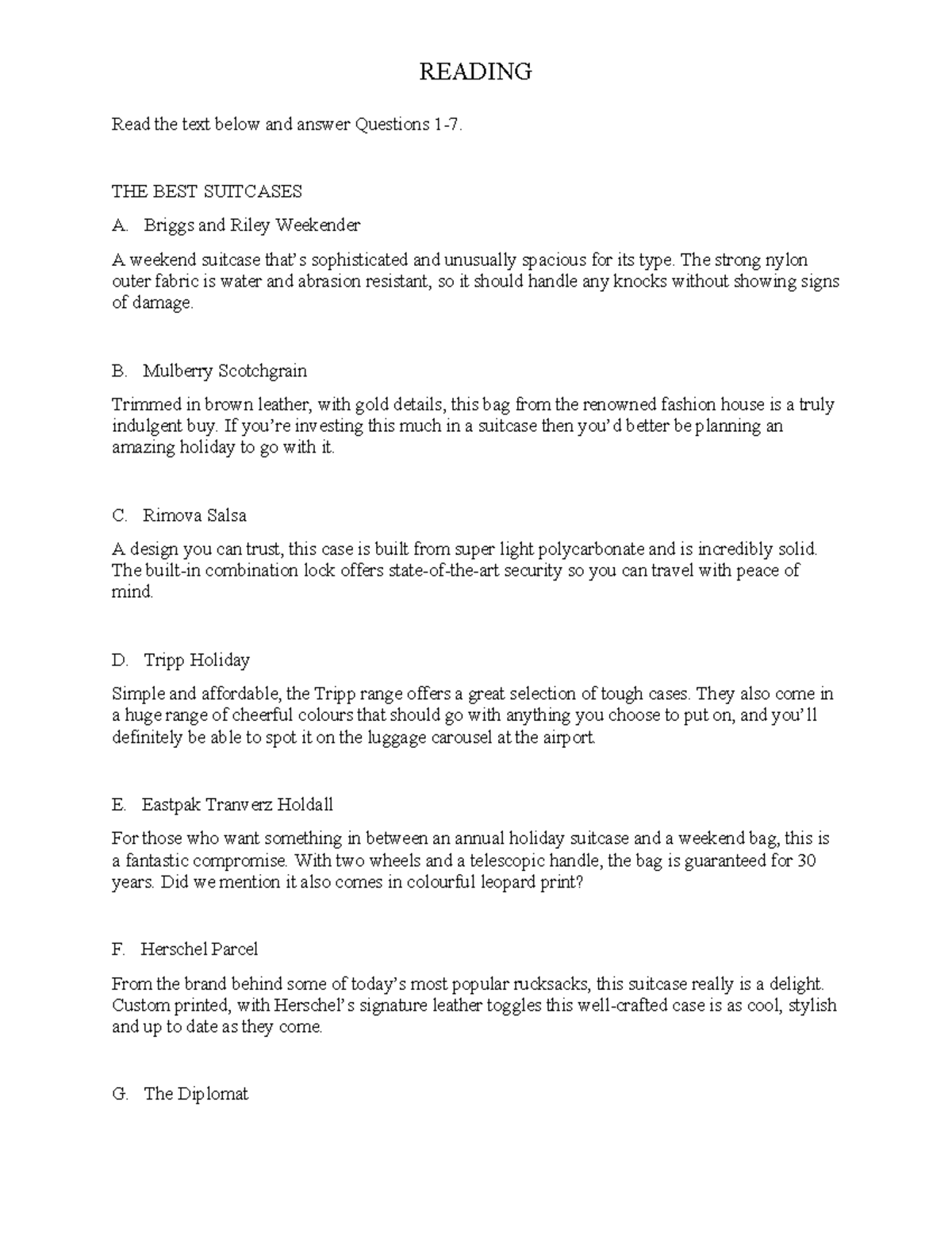 BOOK 5 TEST 1 PRACTICE MATERIAL Read the text below and answer