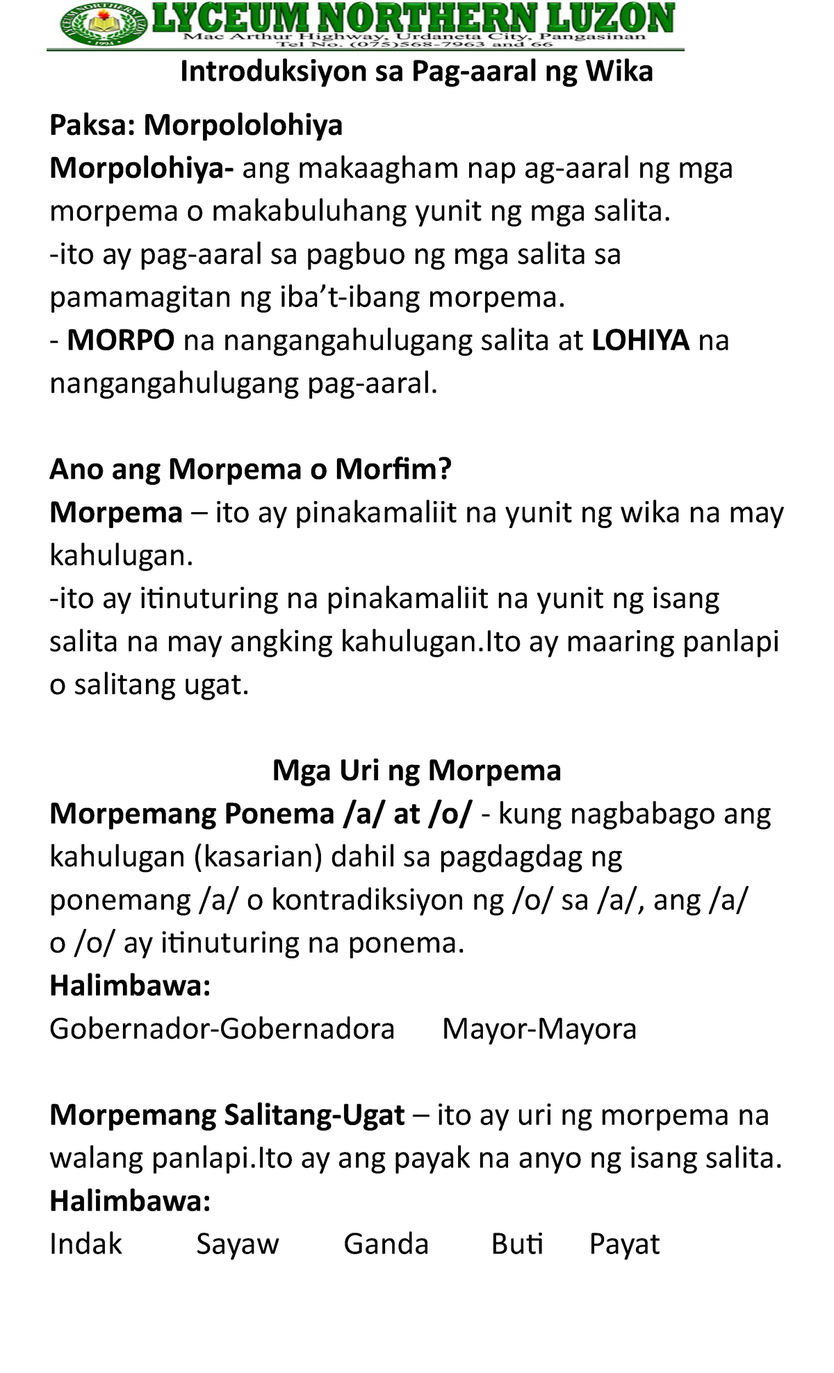 Morpolohiya - Good - Introduksiyon Sa Pag-aaral Ng Wika Paksa ...