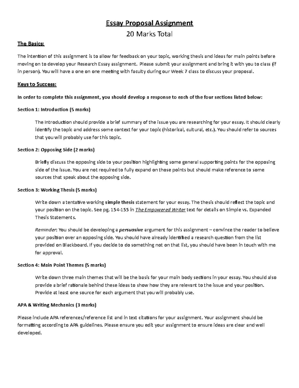 Essay Proposal - Please submit your assignment and bring it with you to ...