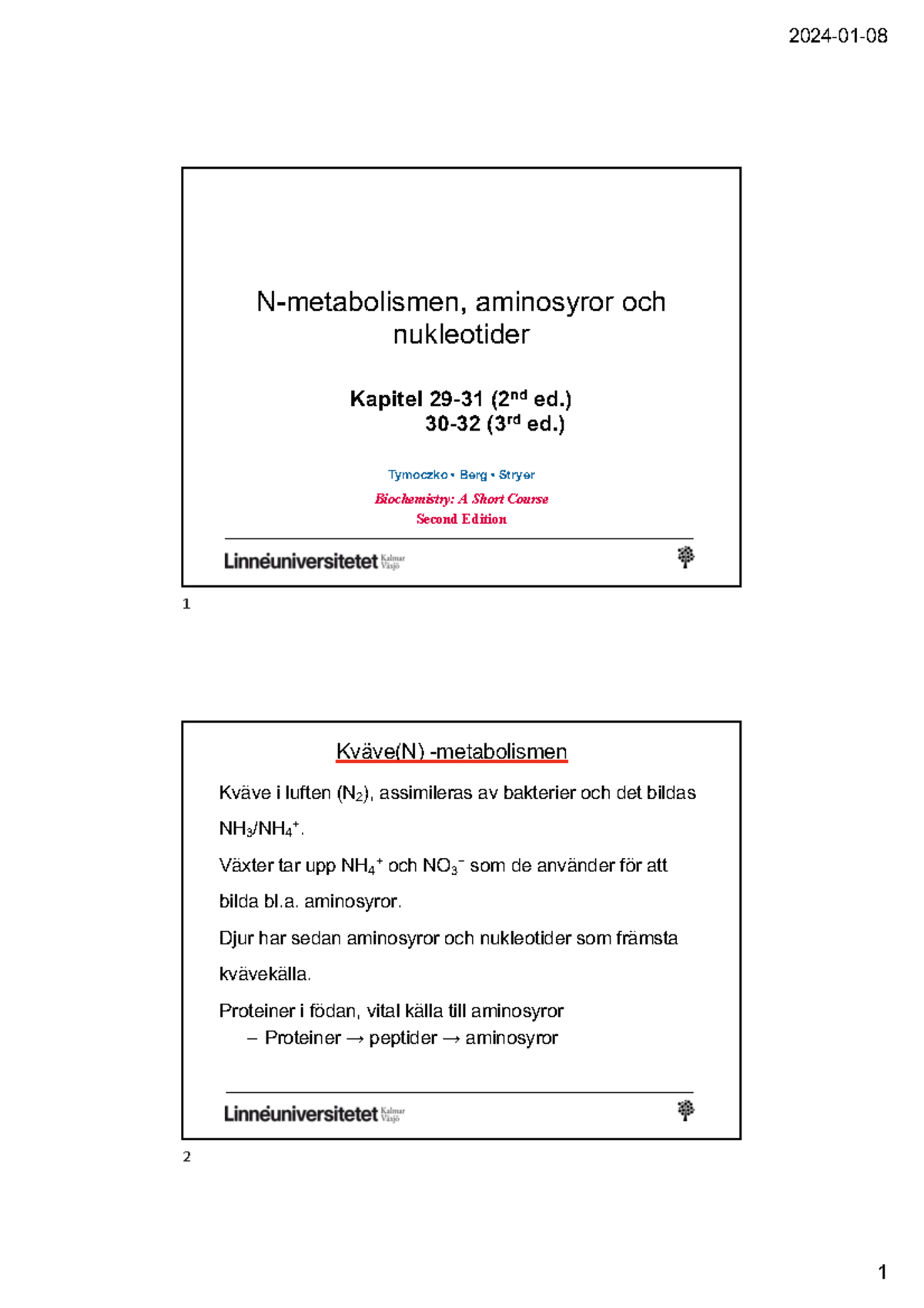 N-metabolismen, Aminosyror Och Nukleotider - Biochemistry: A Short ...