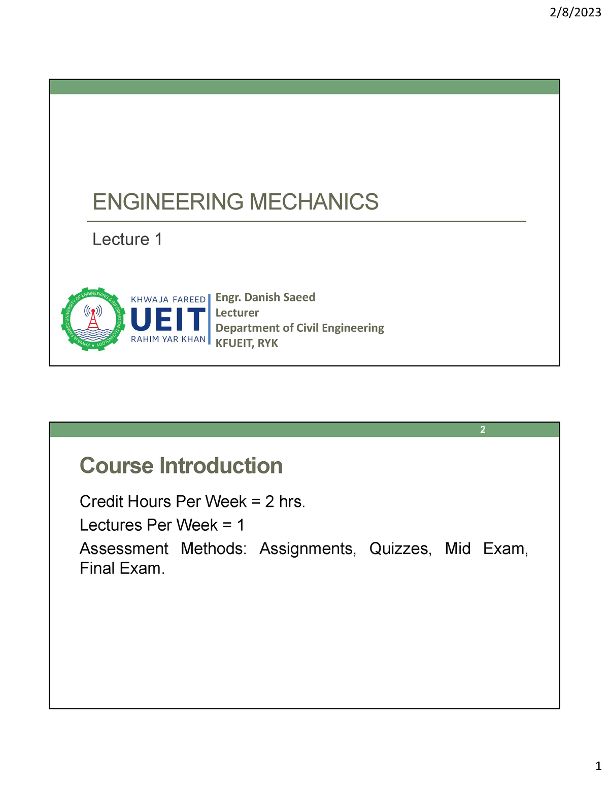 Introduction To Engineering Mechanics - ENGINEERING MECHANICS Lecture 1 ...