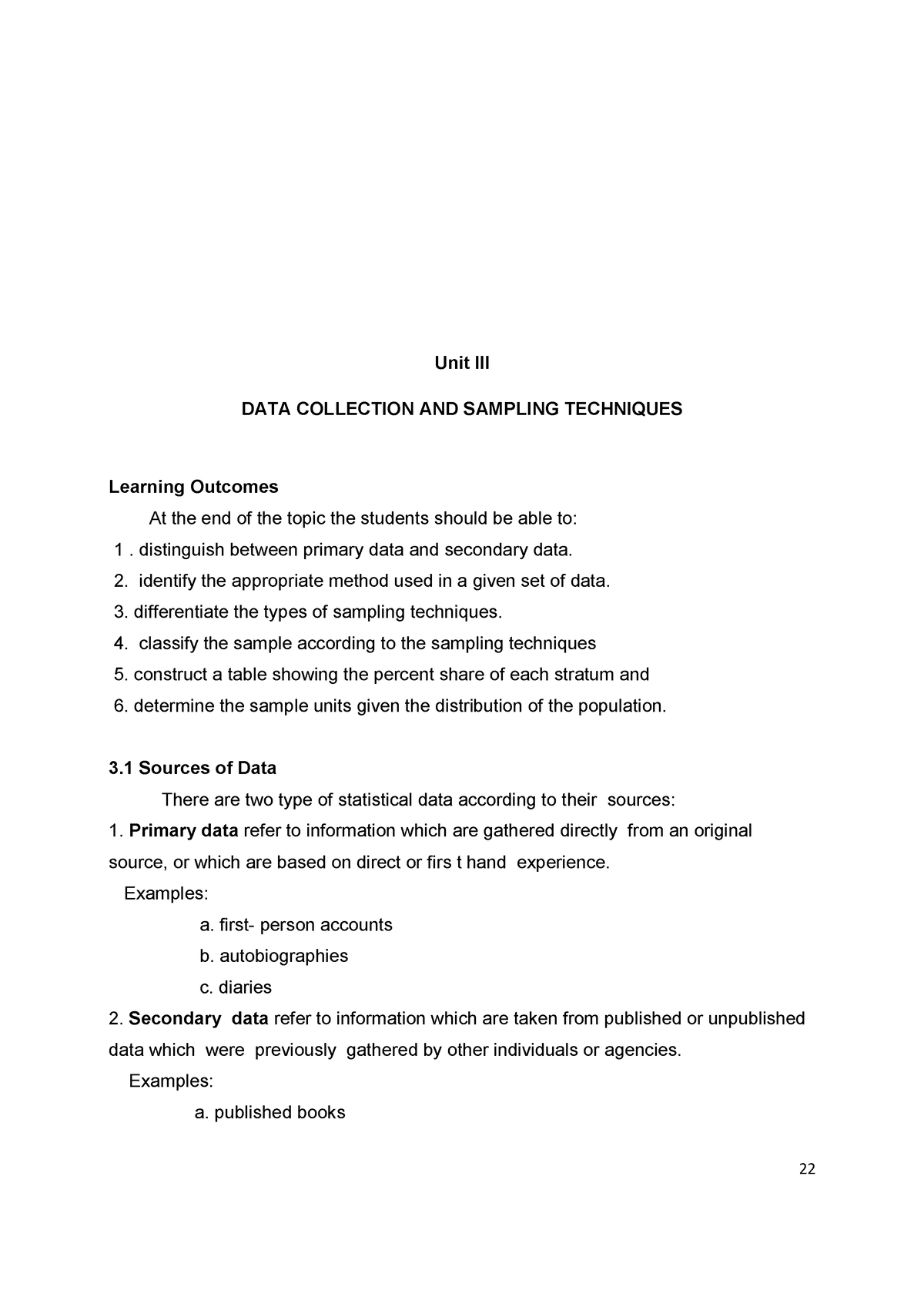 Unit-III - Study - Unit III DATA COLLECTION AND SAMPLING TECHNIQUES ...