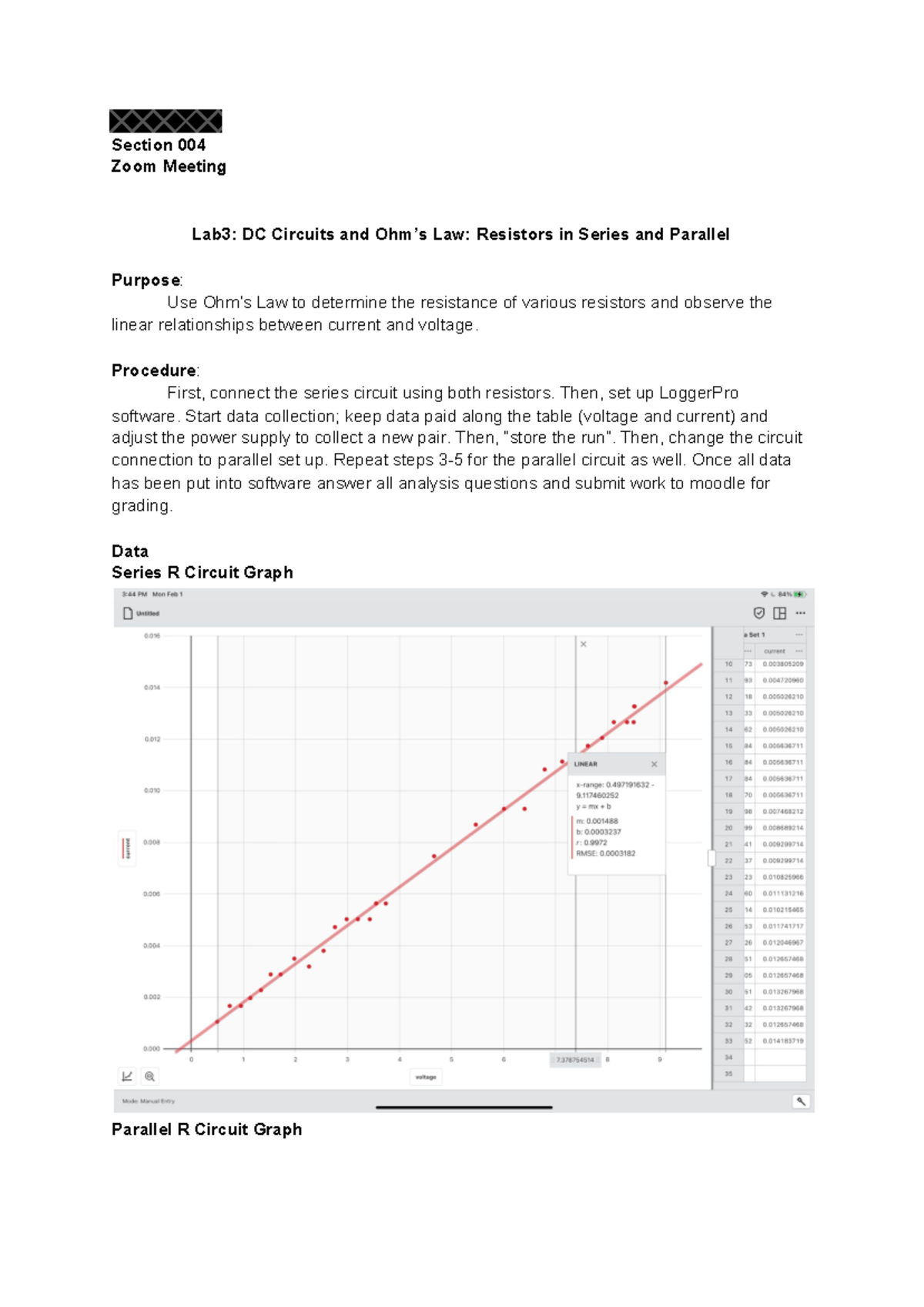 Lab 3 Full Lab report Section 004 Zoom Meeting Lab3 DC Circuits and Ohm’s Law Resistors in