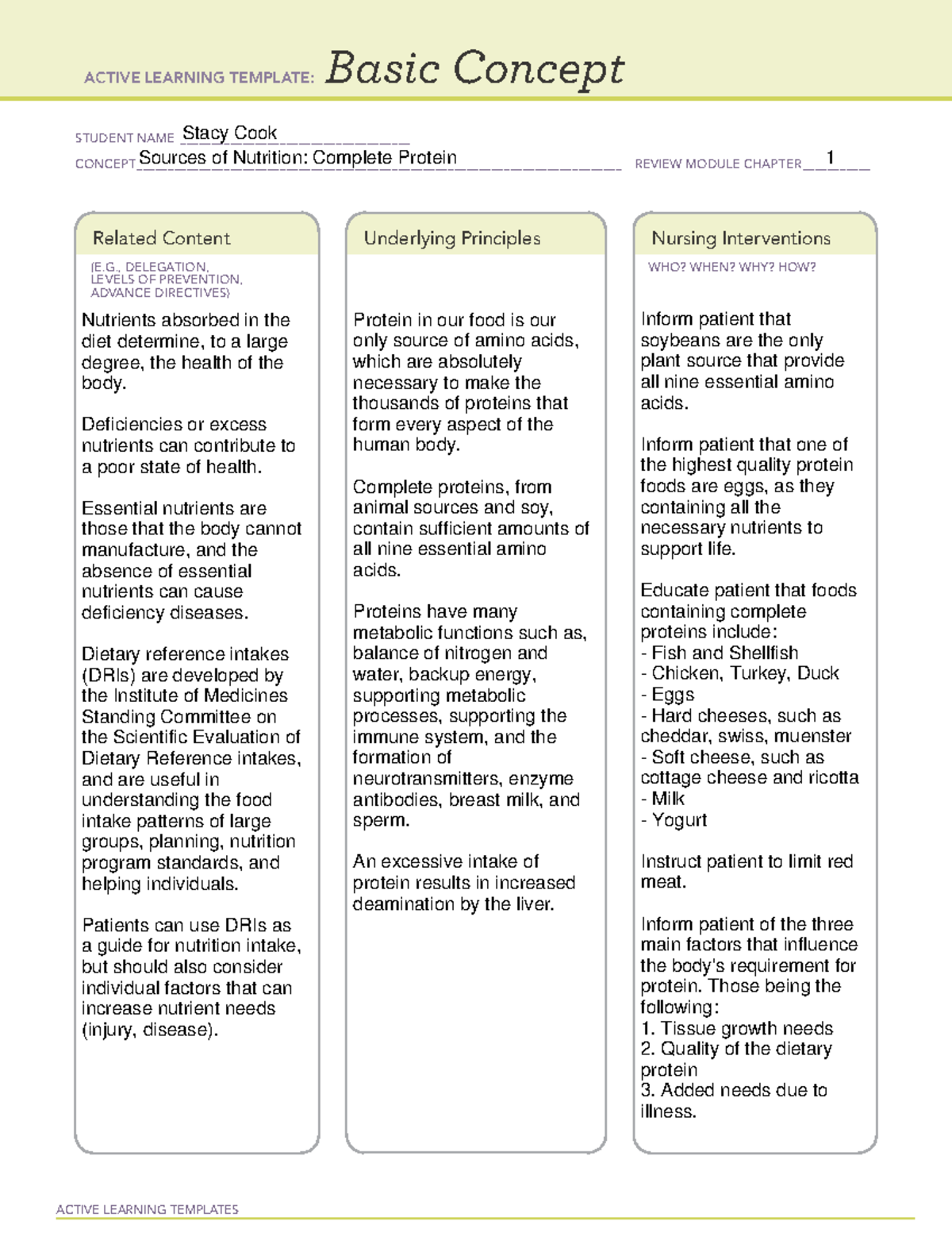 ATI Basic Concept Sources Of Nutrition Complete Protein ACTIVE 