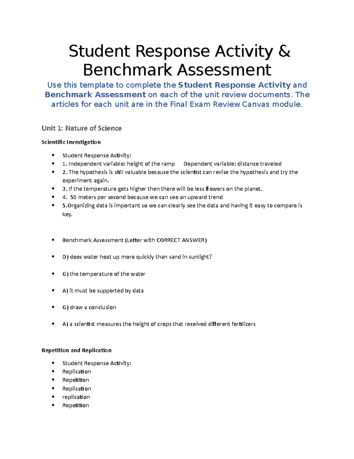 7TH Review Document - Student Response Activity & Benchmark Assessment ...