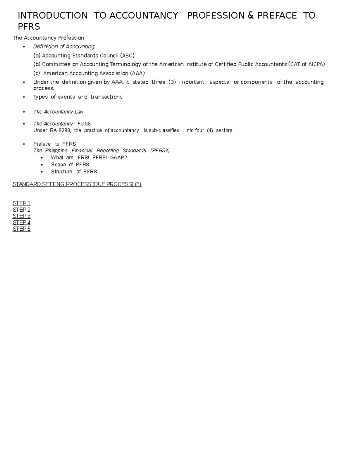 Assignment - INTRODUCTION TO ACCOUNTANCY PROFESSION & PREFACE TO PFRS ...