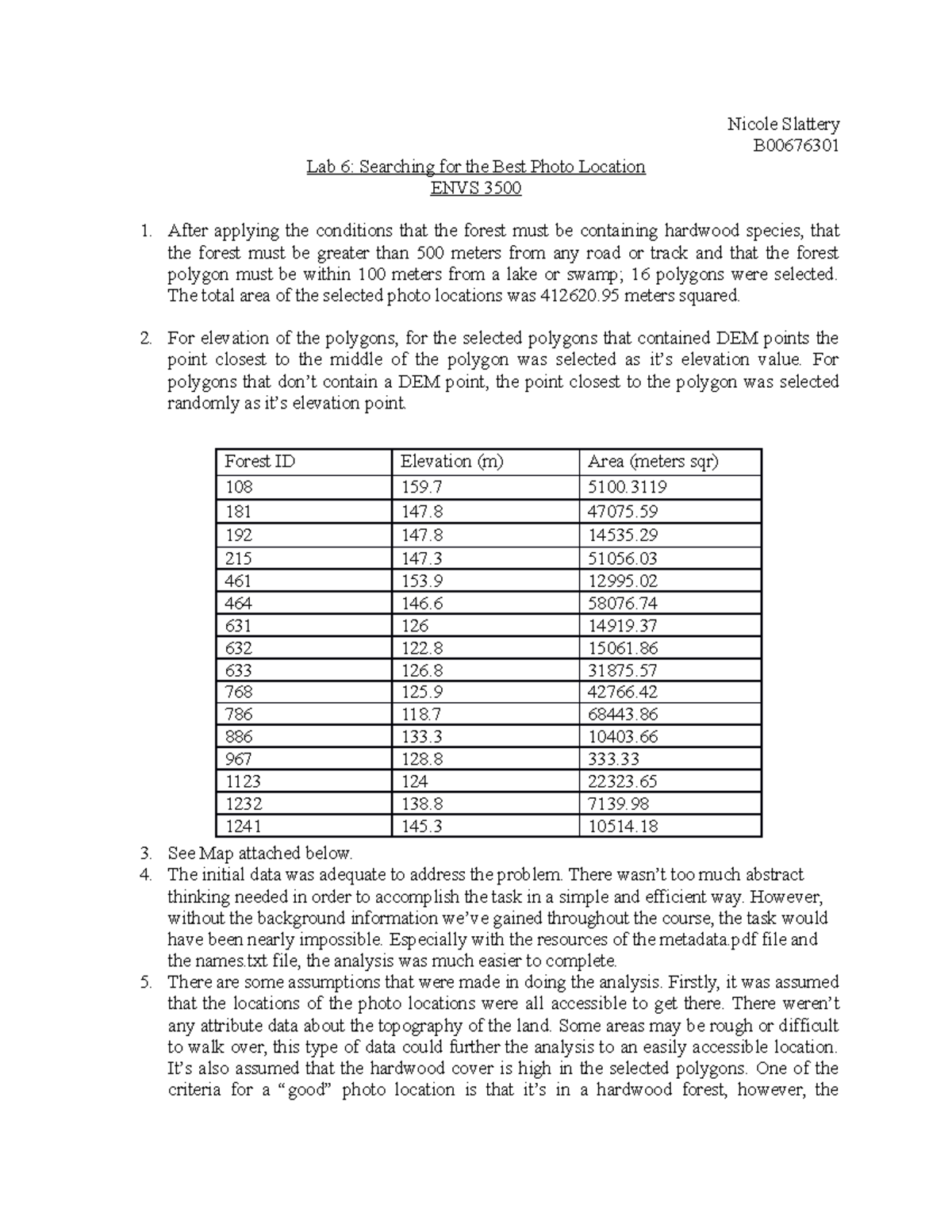 Lab 6 - Lab report for GIS Assignment answers in full. - Nicole ...
