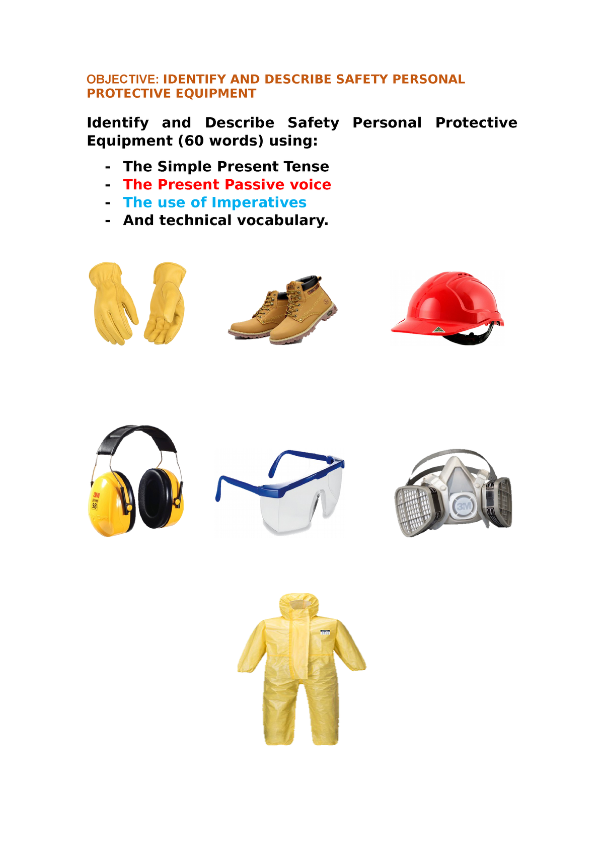 Identify and Describe Safety Personal Protective Equipment OBJECTIVE