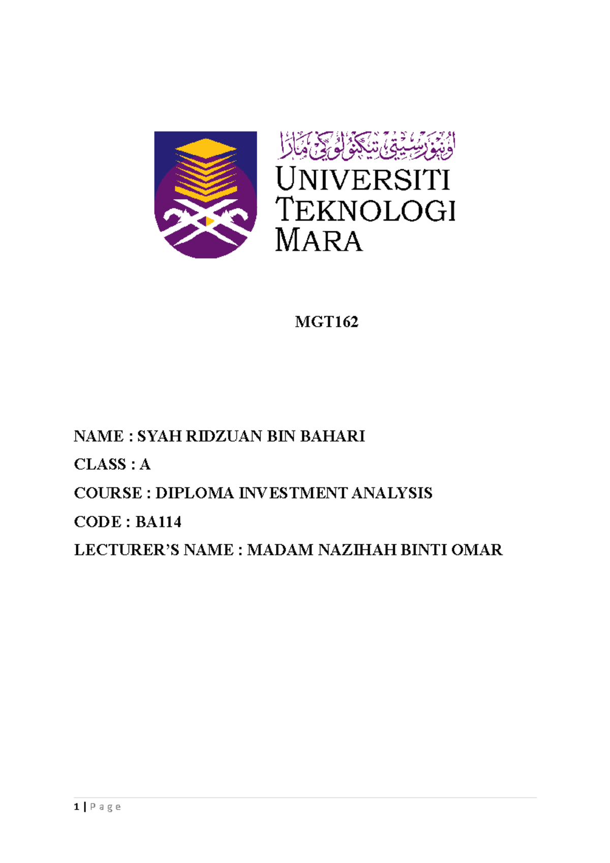 Steps in control process mgt 162 week 9 mgt name syah ridzuan bin