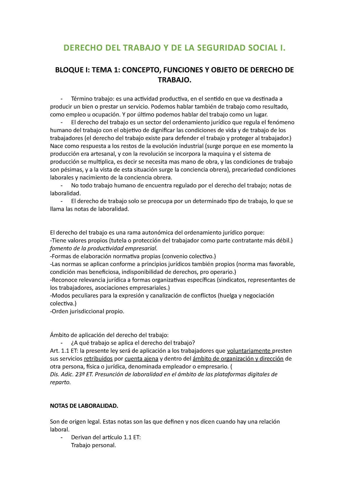 Derecho Del Trabajo Y De La Seguridad Social I Derecho Del Trabajo Y De La Seguridad Social I 7615