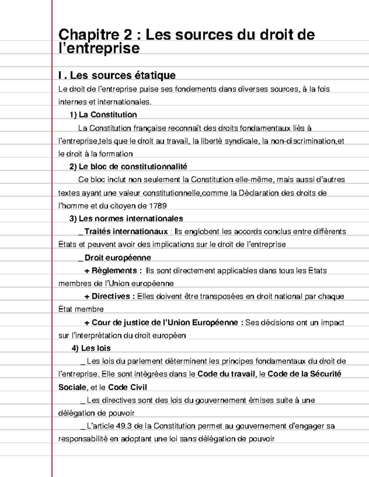 Chap 2 - Droit de l'entreprise chapitre 2 - Chapitre 2 : Les sources du ...
