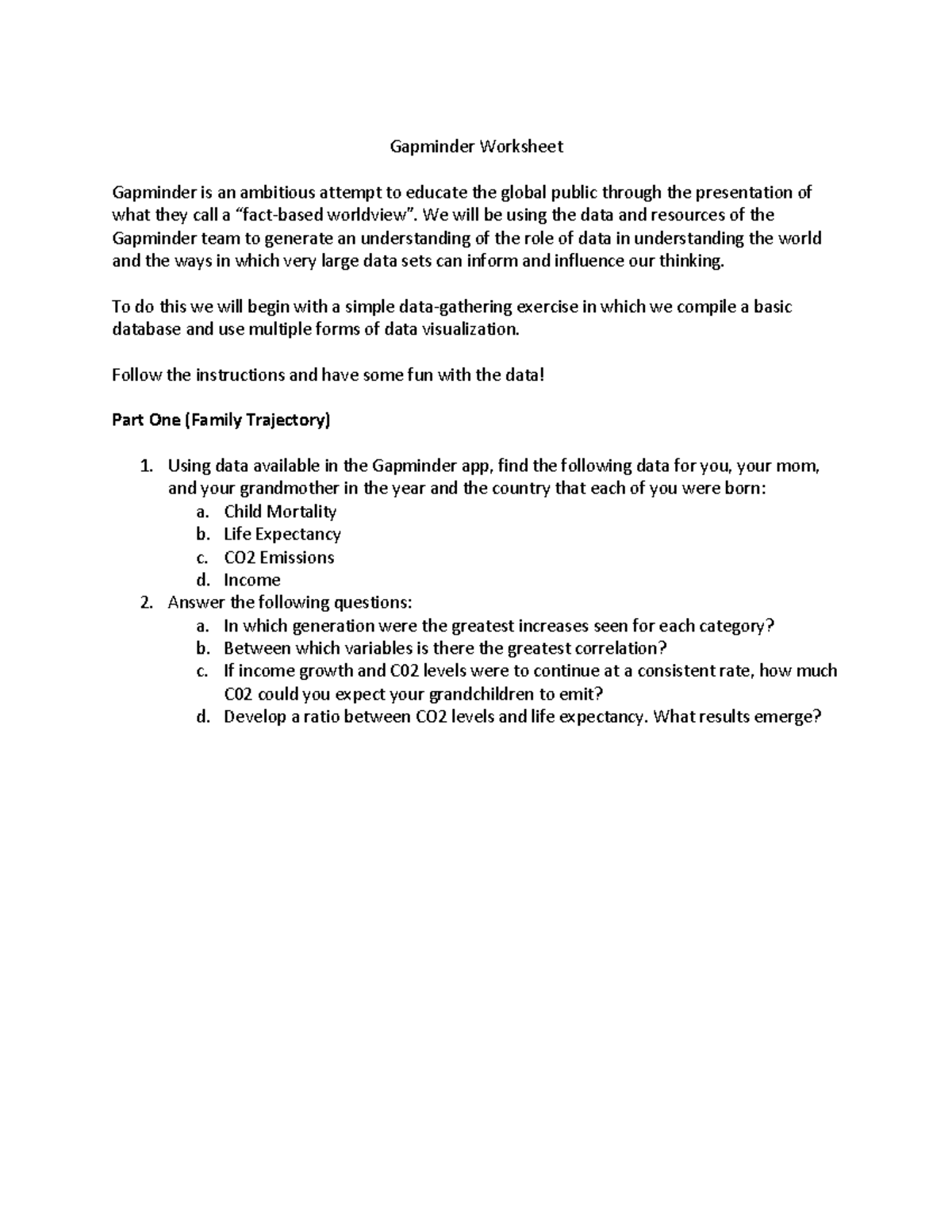 Gapminder Worksheet Simplified - Gapminder Worksheet Gapminder is an ...