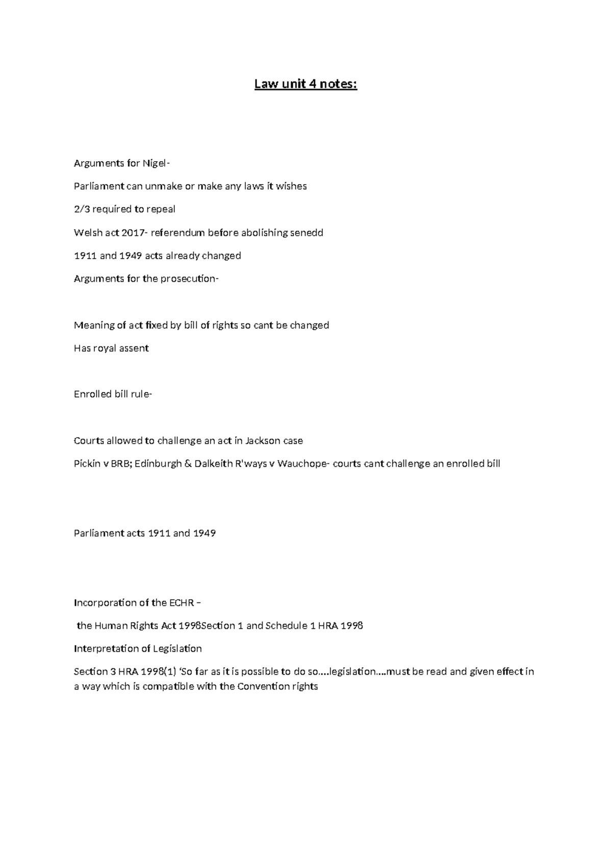 Unit 4 criminal law notes - Law unit 4 notes: Arguments for Nigel ...