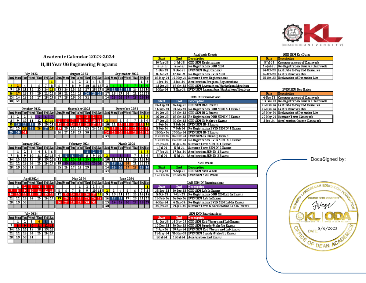 Academic Calendar 2023-24 II, III Year UG Engineering Programs - Start