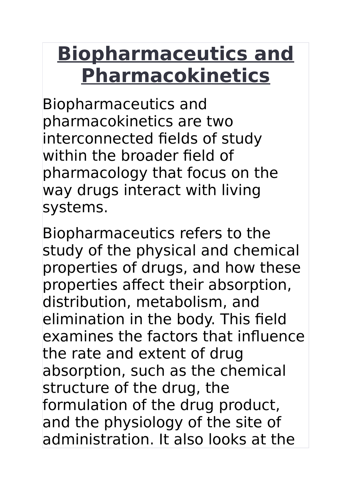 Biopharmaceutics And Pharmacokinetics - Biopharmaceutics And ...