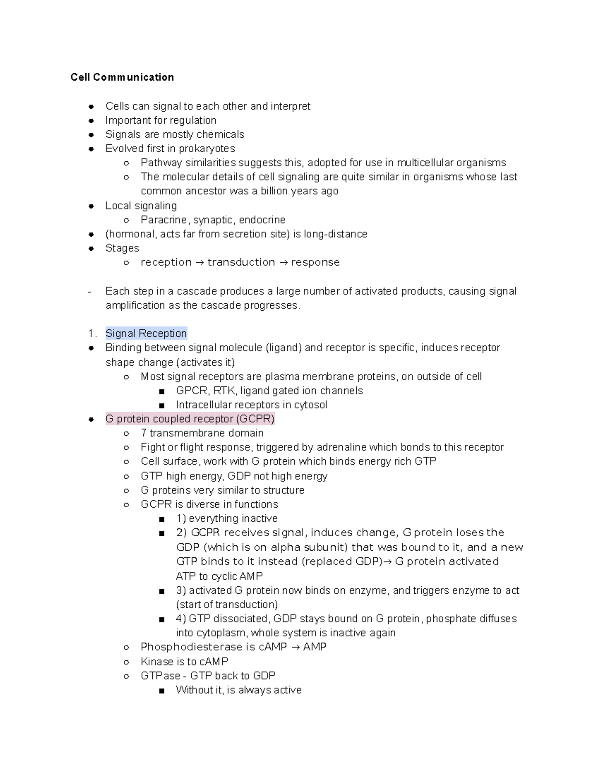 Cell Communication Lecture Notes - Cell Communication Cells can signal ...
