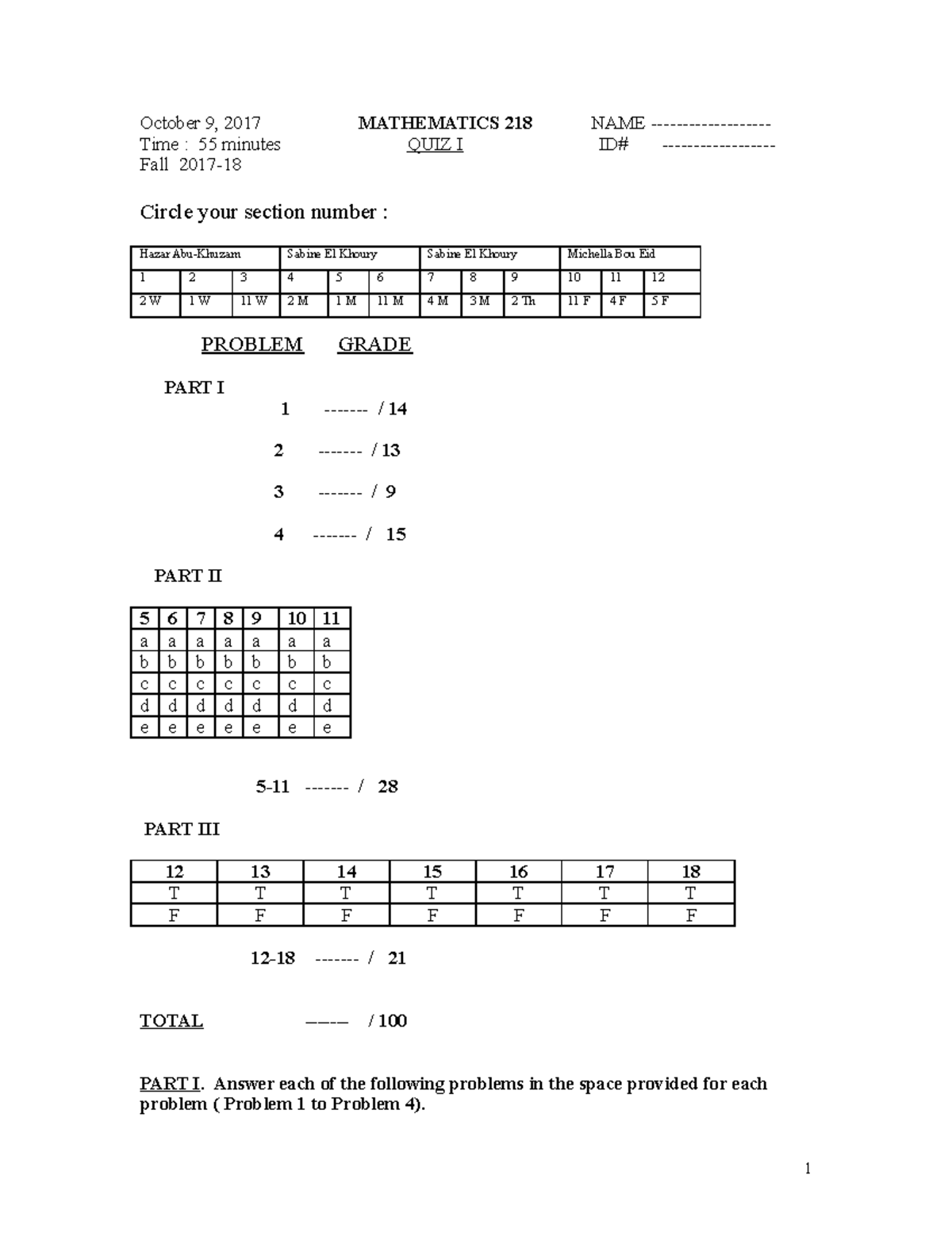 Exam 3 October Fall 2017, questions and answers - October 9, 2017 Time ...