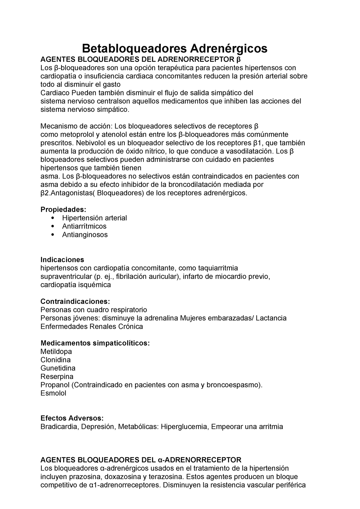 Betaadrenergicos Resumen-Grupo 5 - Betabloqueadores Adrenérgicos ...