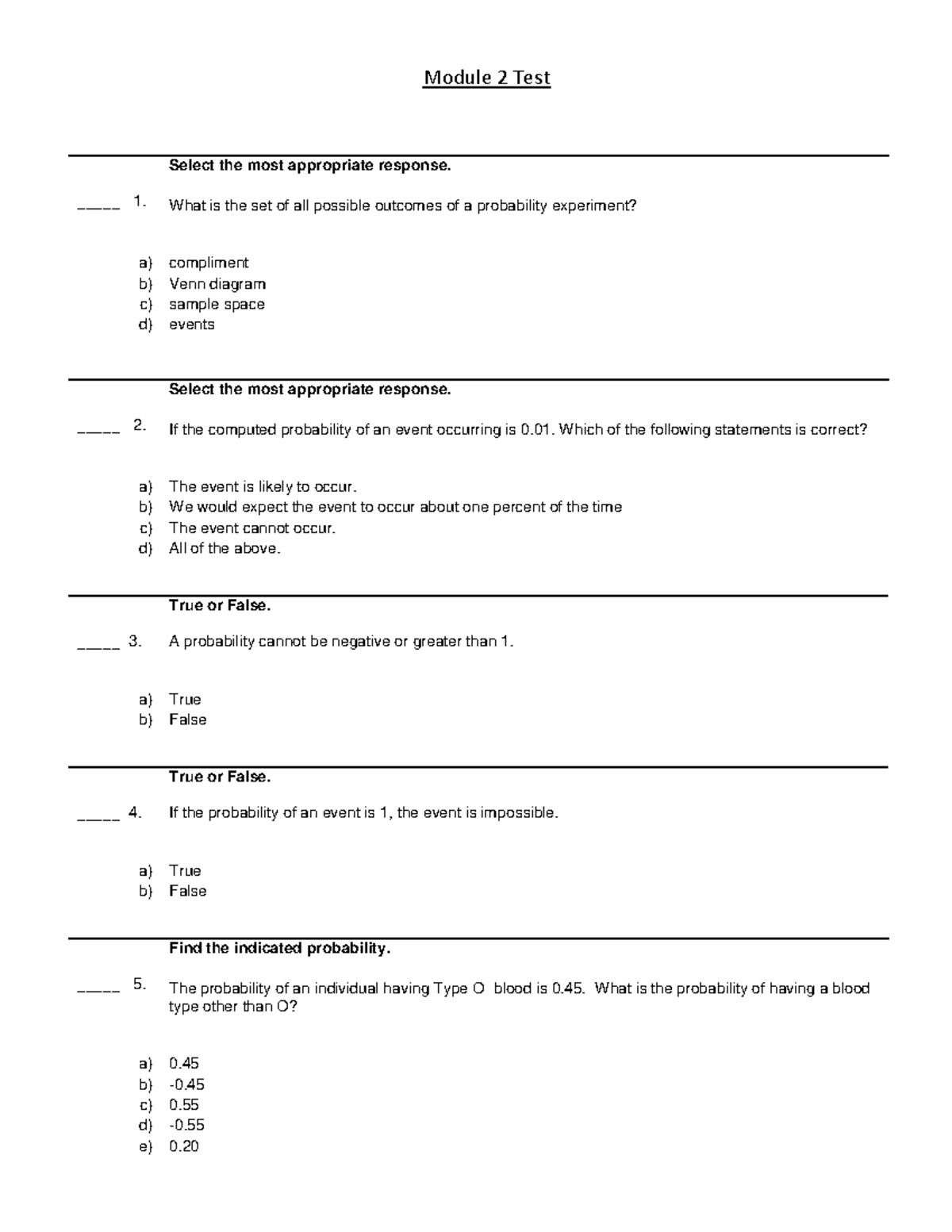 Module 2 Test Review - Module 2 Test _____ 1. Select the most ...