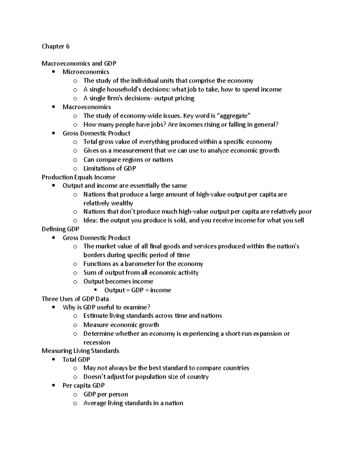 Macro Chapter Six - Chapter 6 Macroeconomics and GDP Microeconomics o ...