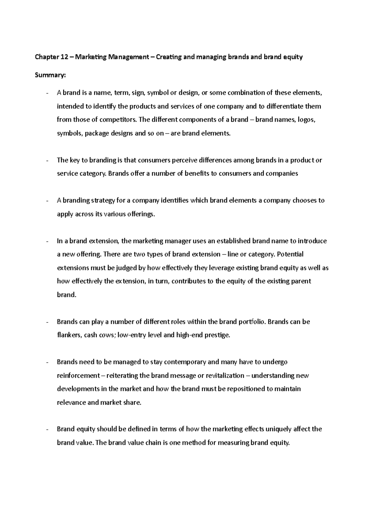 Chapter 12 – Marketing Management – Creating and managing brands and ...