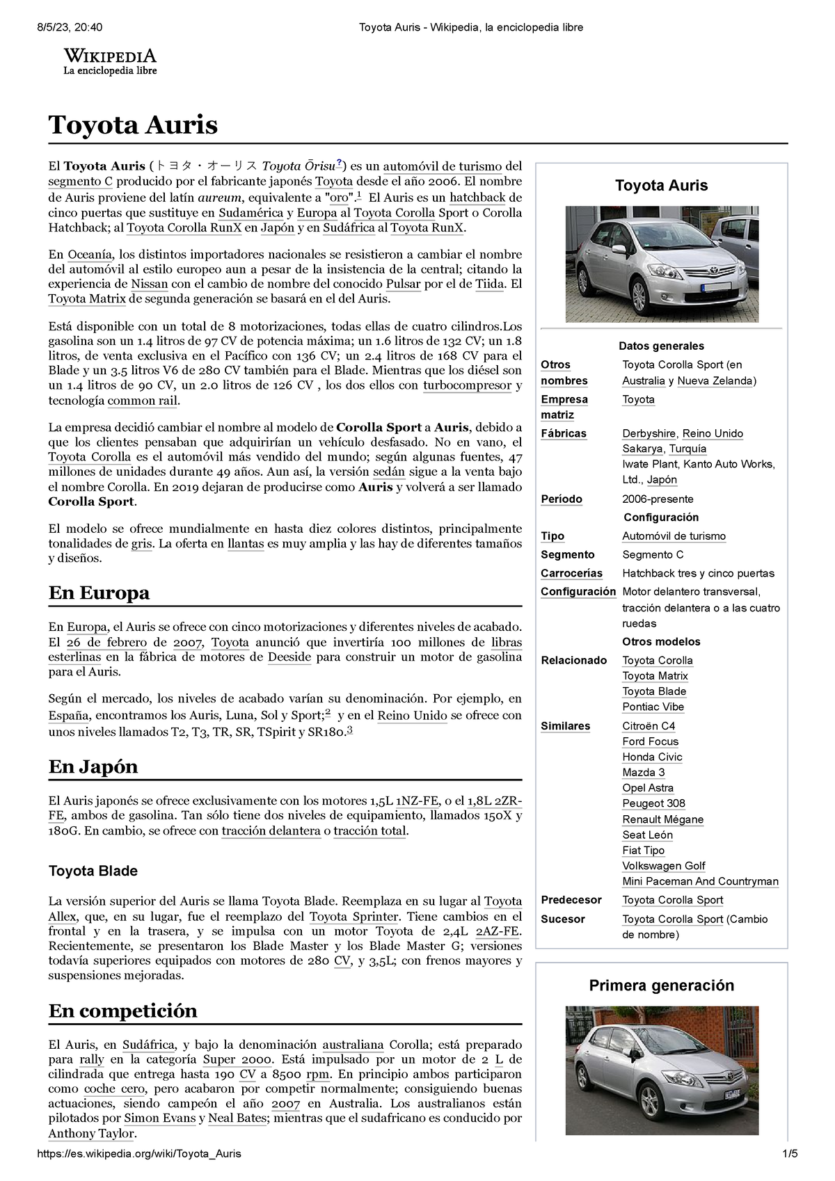 Toyota Auris - Wikipedia, la enciclopedia libre