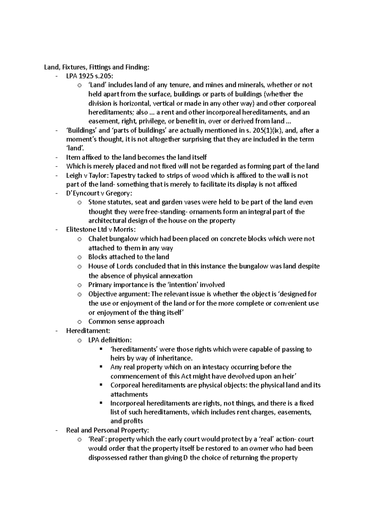Land Fixtures and Fittings Rev Land, Fixtures, Fittings and Finding