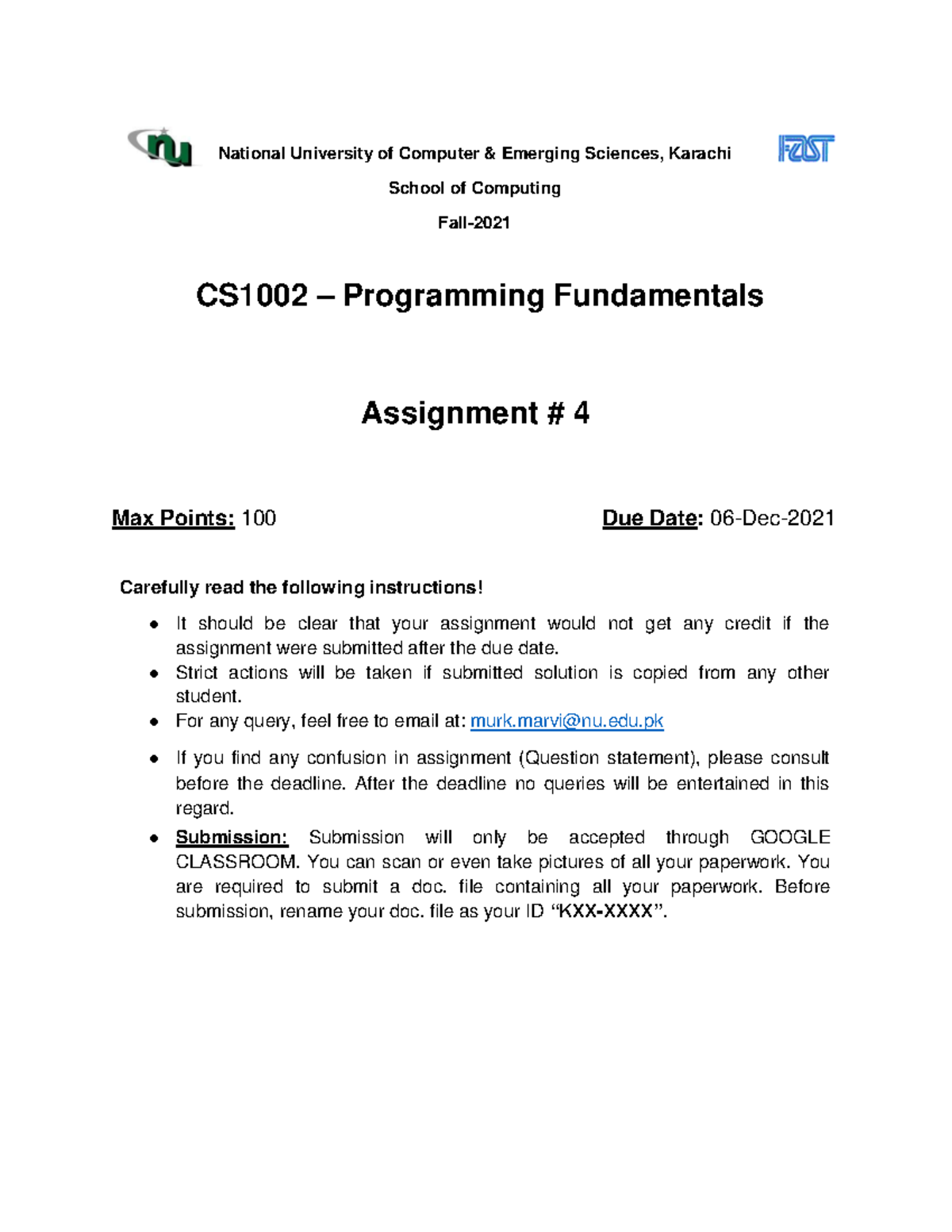 Assignment 04 Programming Fundamentals - National University of ...