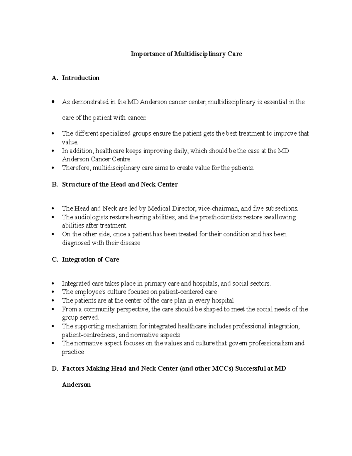 Answer 2 (2)1 - lab-9 - Importance of Multidisciplinary Care A ...