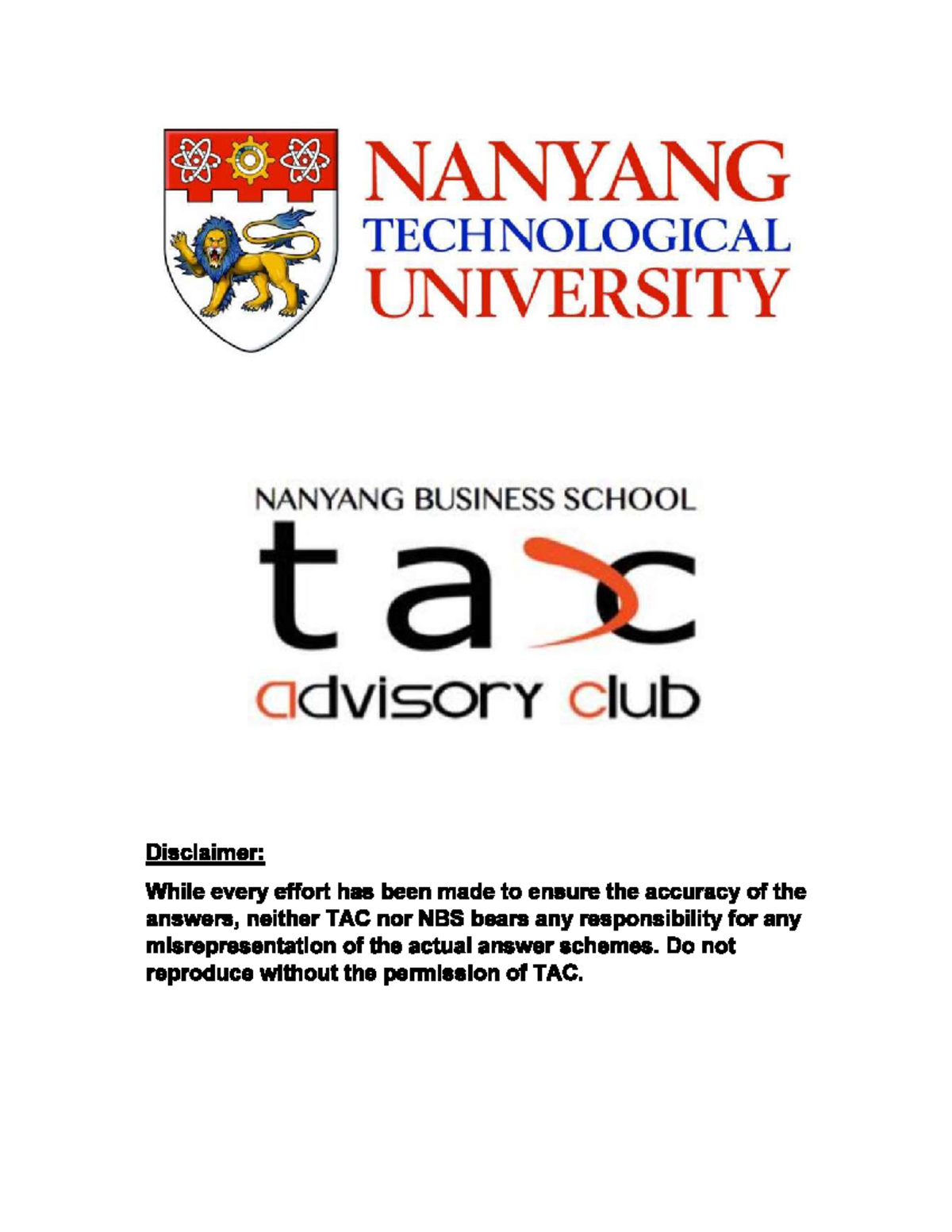 AC2301 AY1920 S1 TAC Tax exam questions with solutions uploaded as