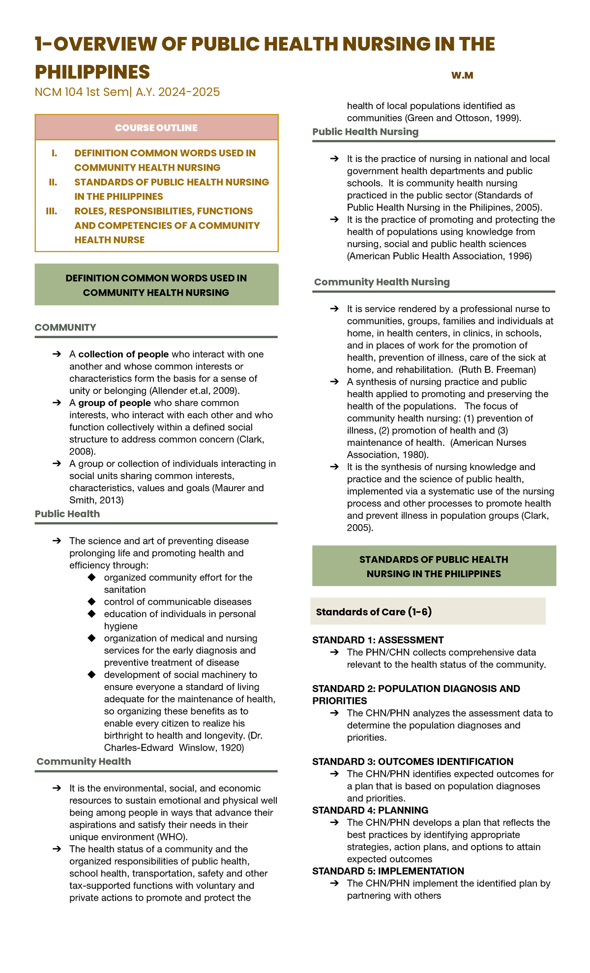1- NCM 104 CHN - CHN NOTES - 1 - OVERVIEW OF PUBLIC HEALTH NURSING IN ...
