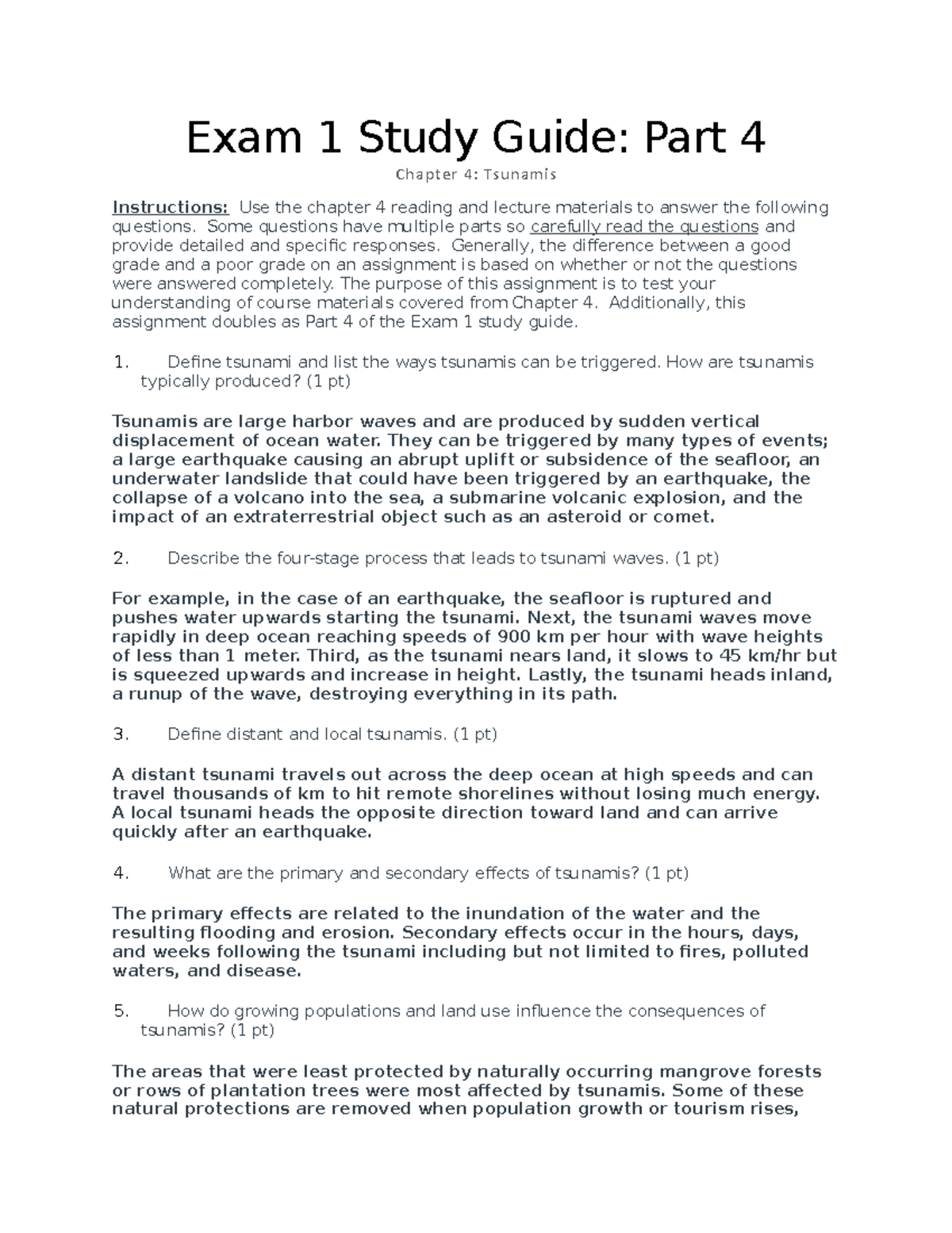 Study Guide Chapter 4 - Exam 1 Study Guide: Part 4 Chapter 4: Tsunamis ...