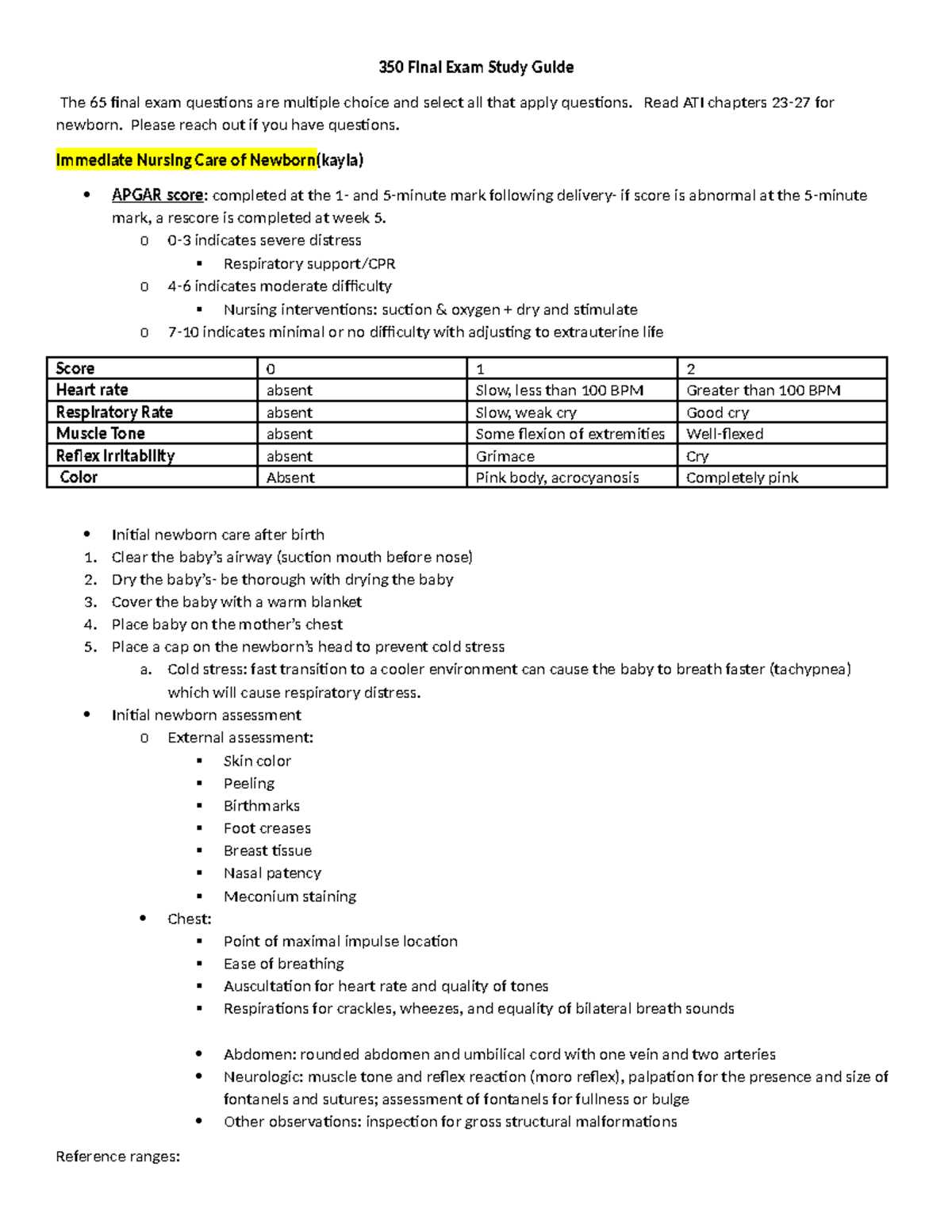 350 Final Exam Study Guide - 350 Final Exam Study Guide The 65 final ...
