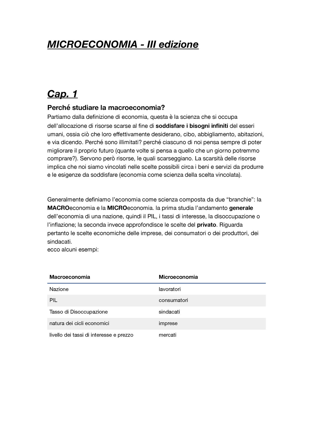 Cap 1 - Riassunto Microeconomia - MICROECONOMIA Edizione Cap. 1 ...