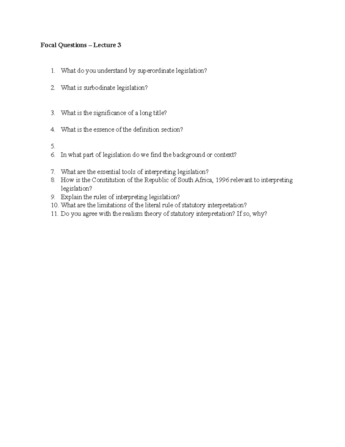 Focal Questions Unit 12 Lecture 3 - Focal Questions – Lecture 3 What do ...